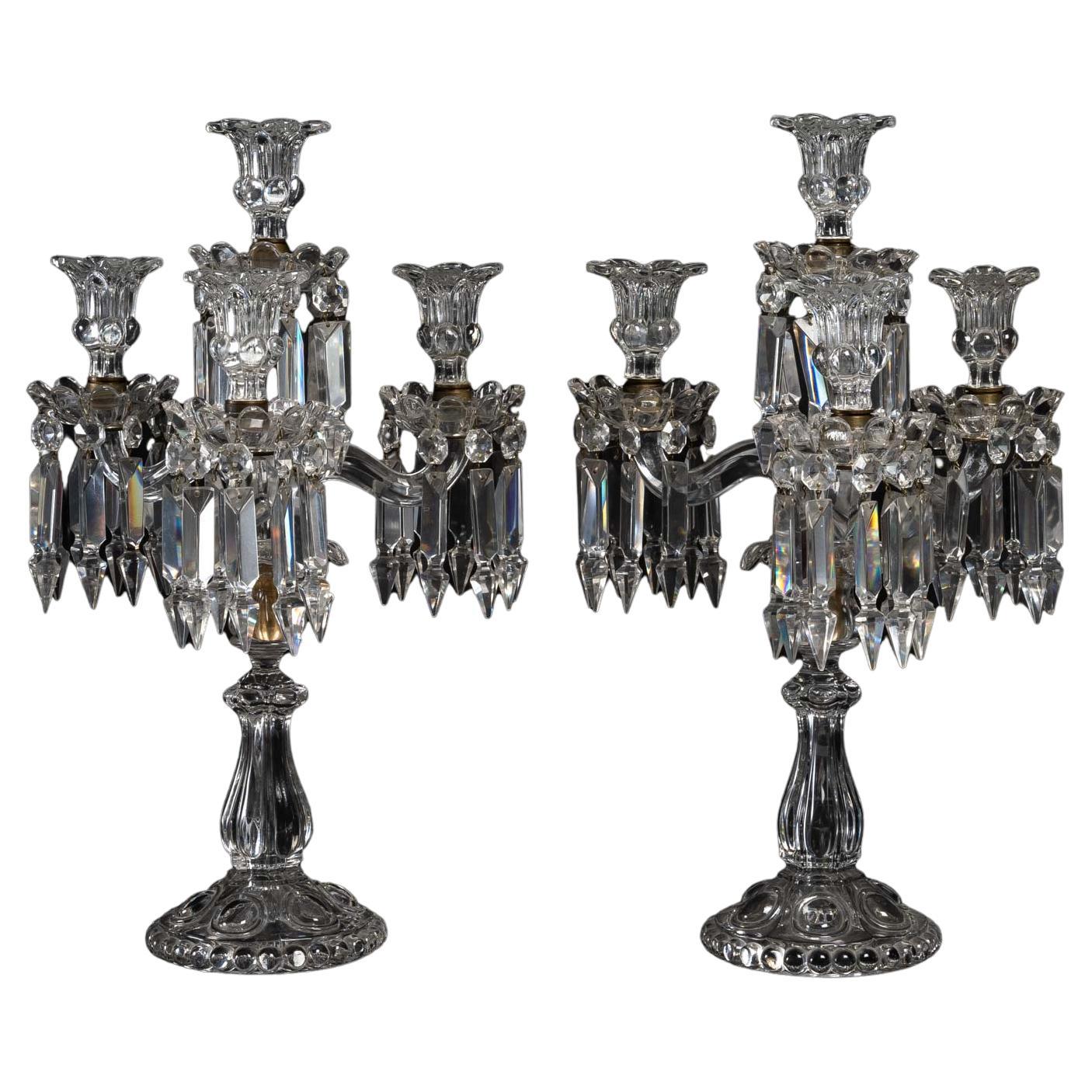 Pair of Baccarat Crystal Candelabras, Early 20th Century