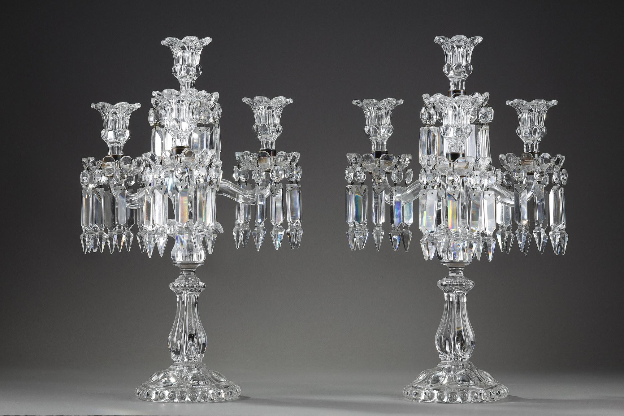 French Pair of Baccarat Crystal Candleholders
