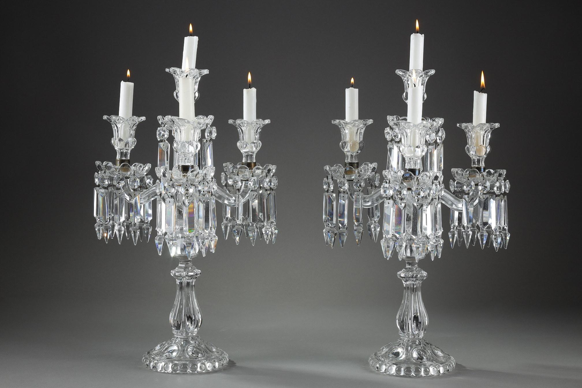 Mid-20th Century Pair of Baccarat Crystal Candleholders