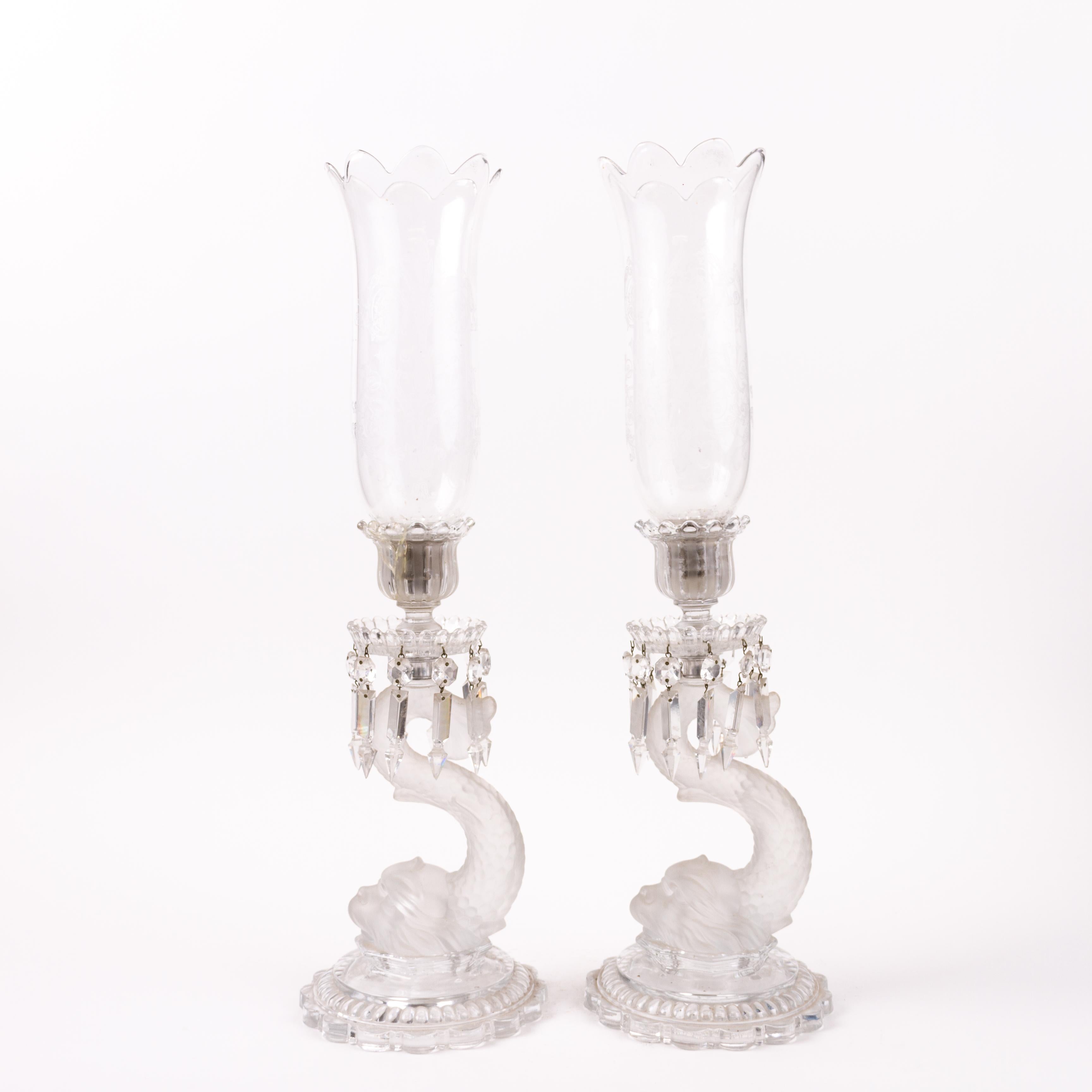 19th Century Pair of Baccarat Crystal Dolphin Candle Holders Early 20th Century For Sale