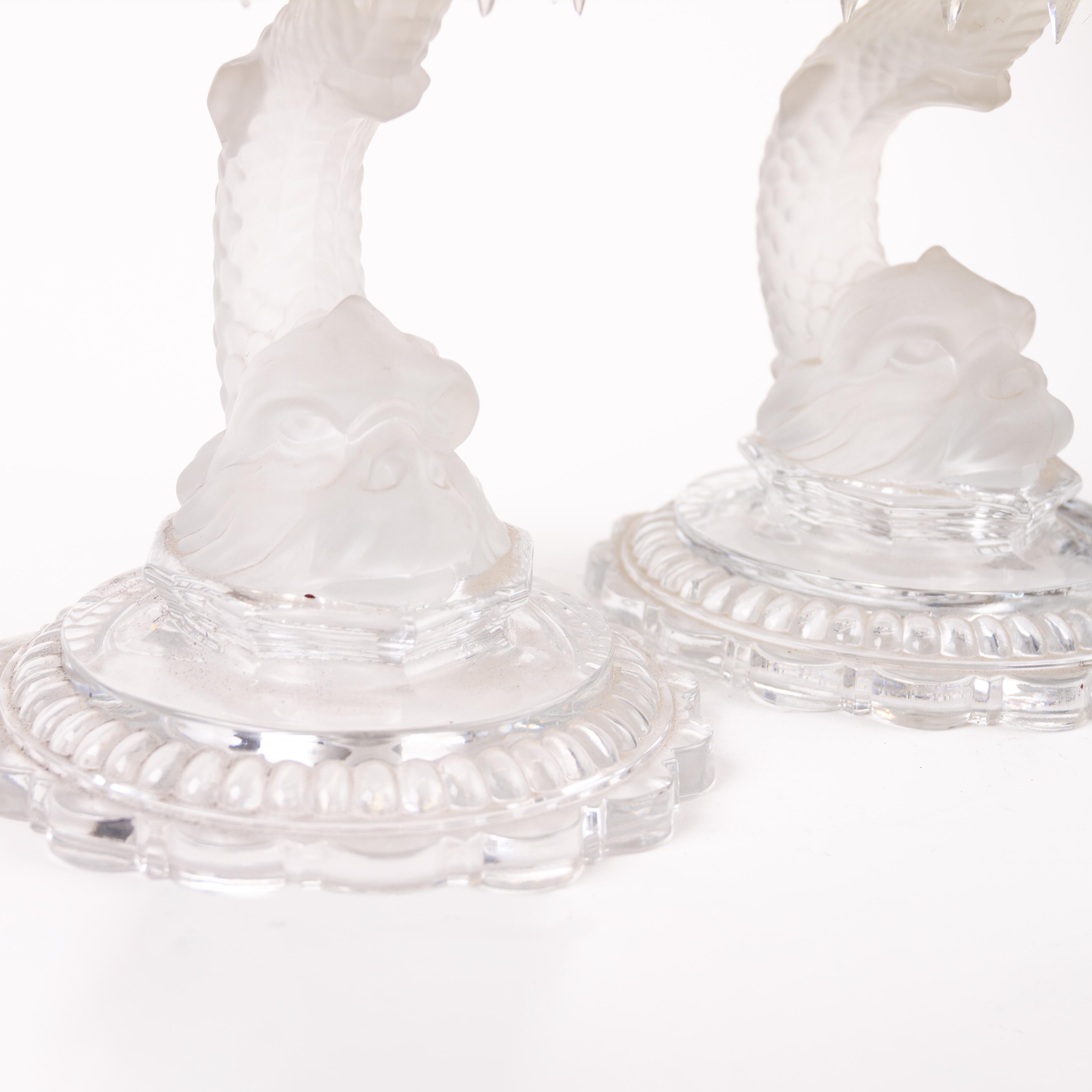 Pair of Baccarat Crystal Dolphin Candle Holders Early 20th Century For Sale 5