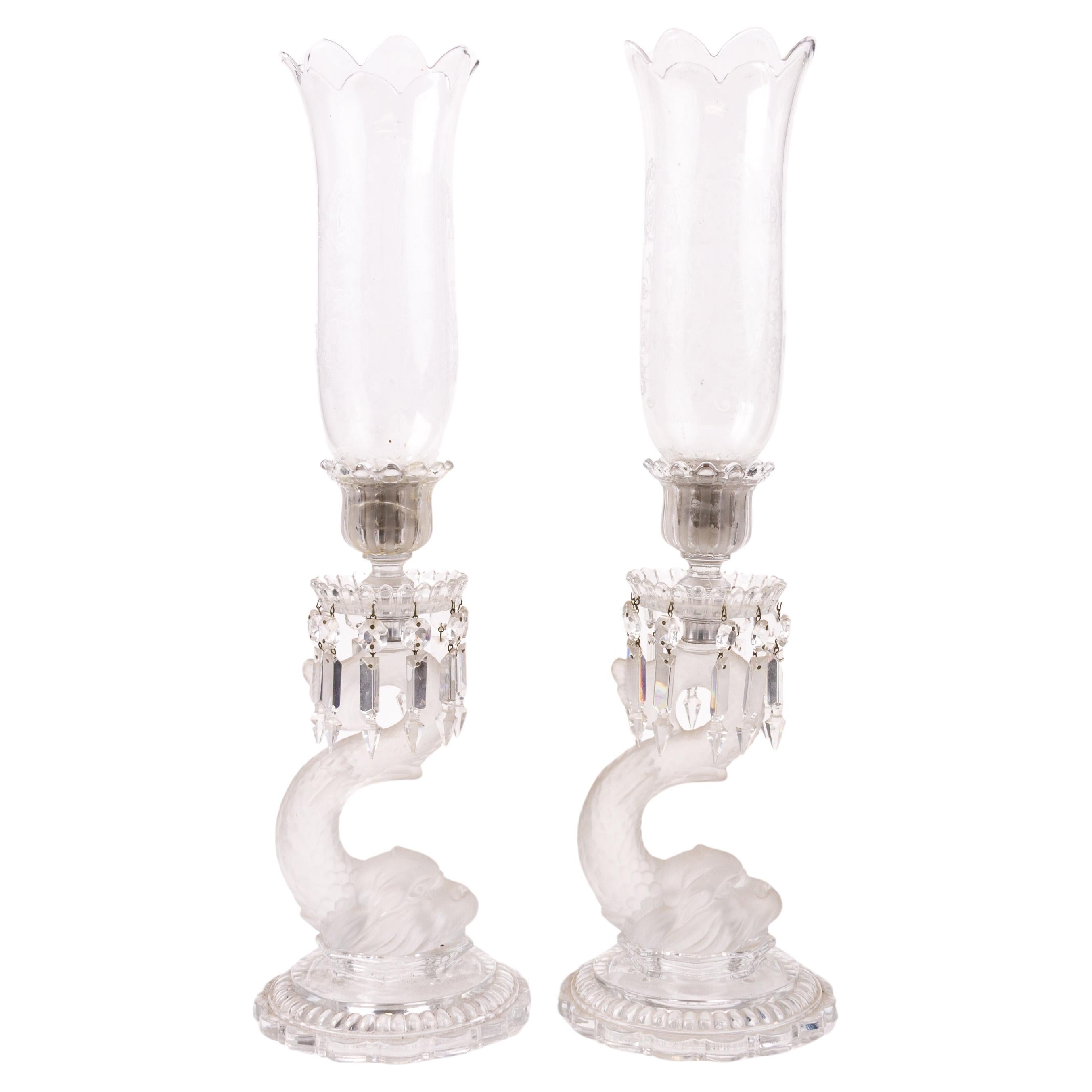 Pair of Baccarat Crystal Dolphin Candle Holders Early 20th Century For Sale