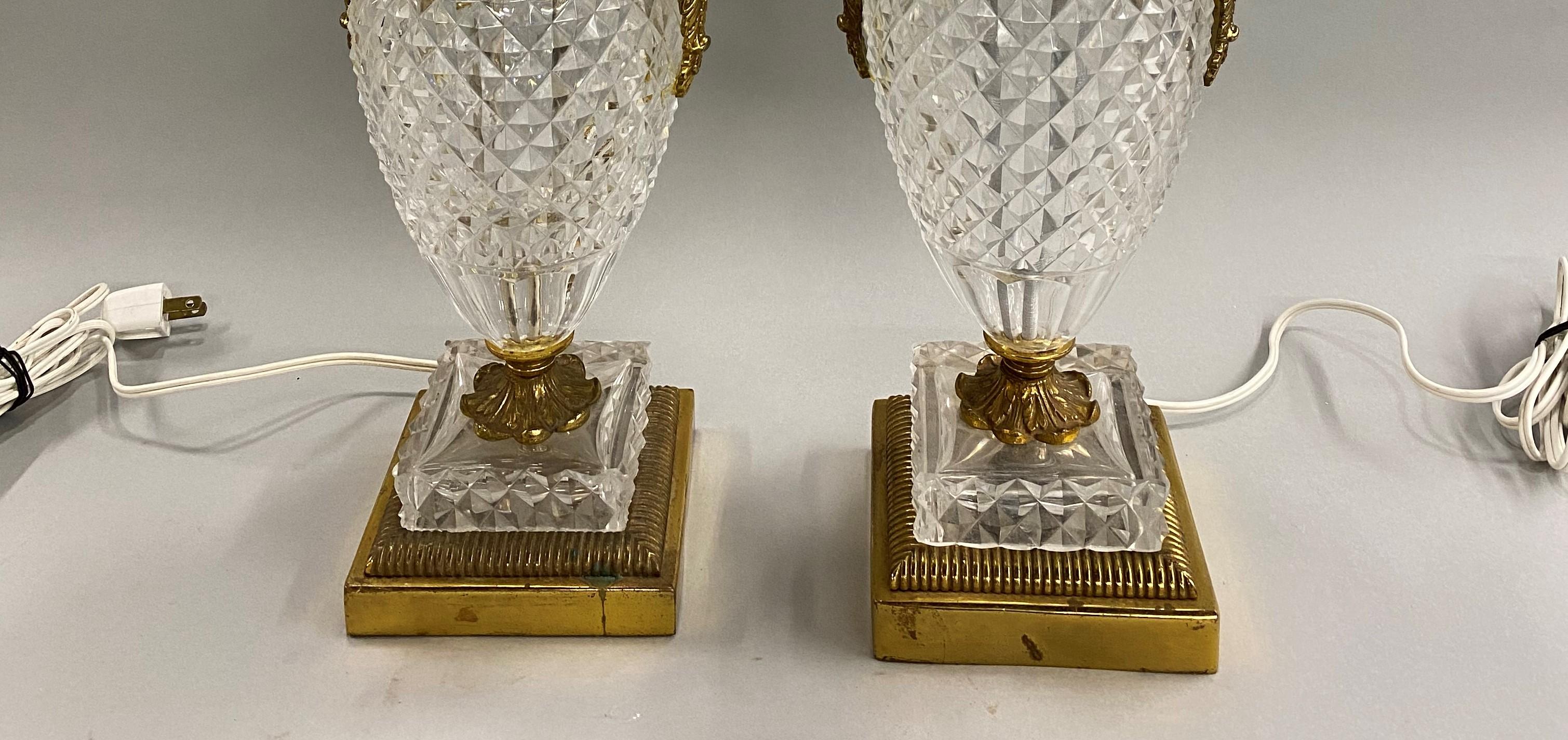 Pair of Baccarat Crystal & Gilt Bronze Table Lamps with Swan Ormolu, circa 1930s 6