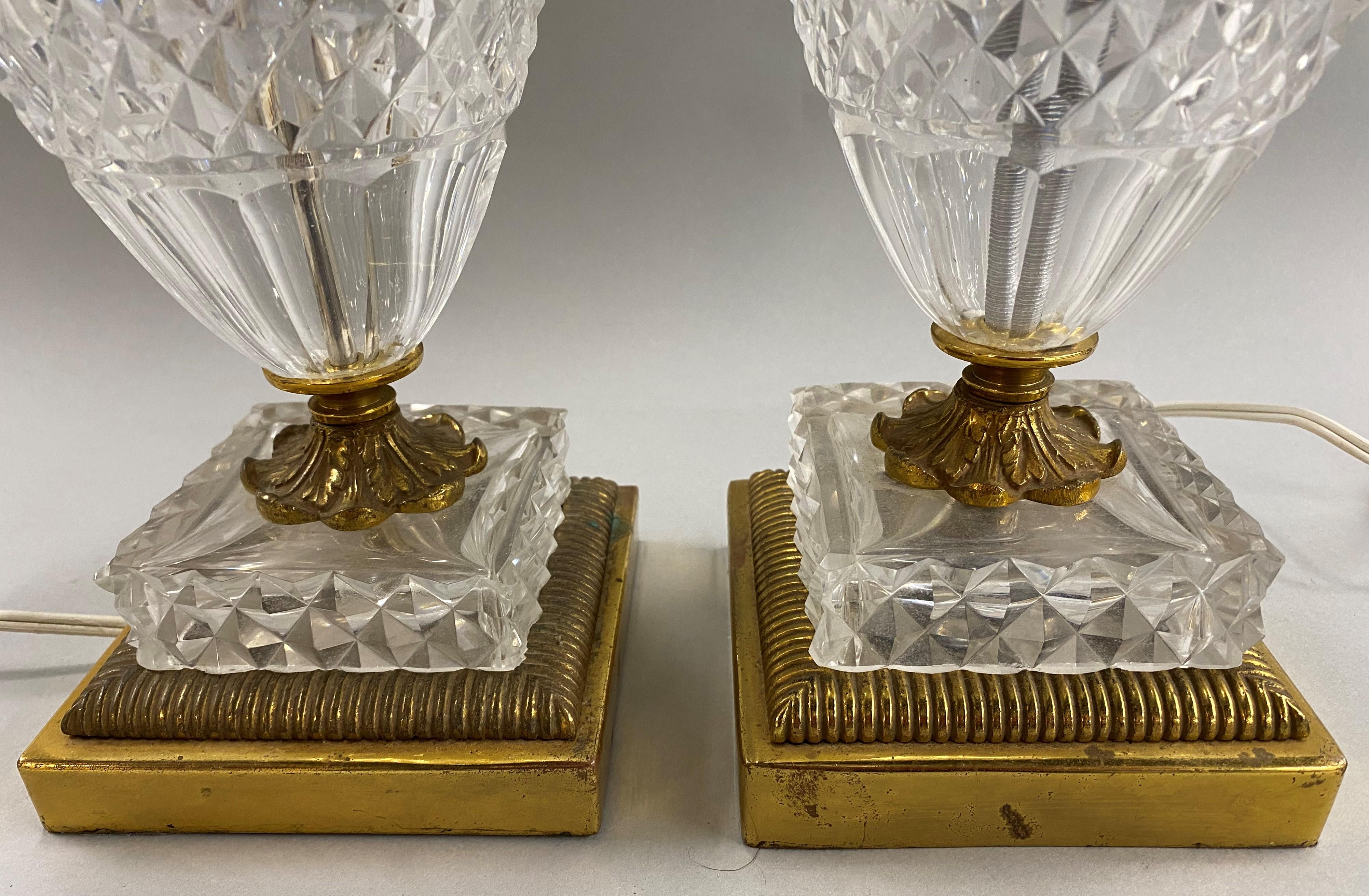 Pair of Baccarat Crystal & Gilt Bronze Table Lamps with Swan Ormolu, circa 1930s 2