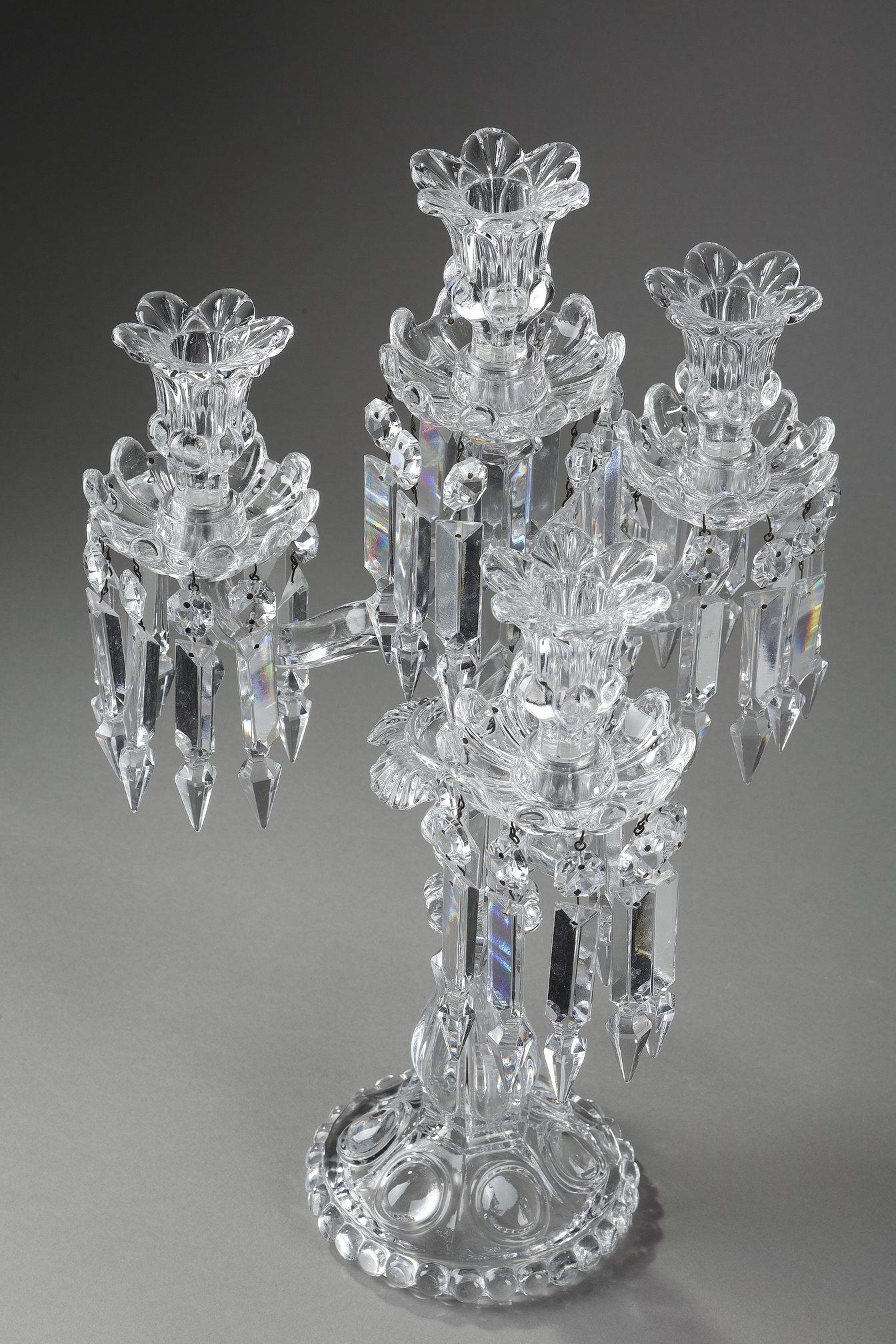 Pair of Baccarat crystal girandoles with four light arms 4