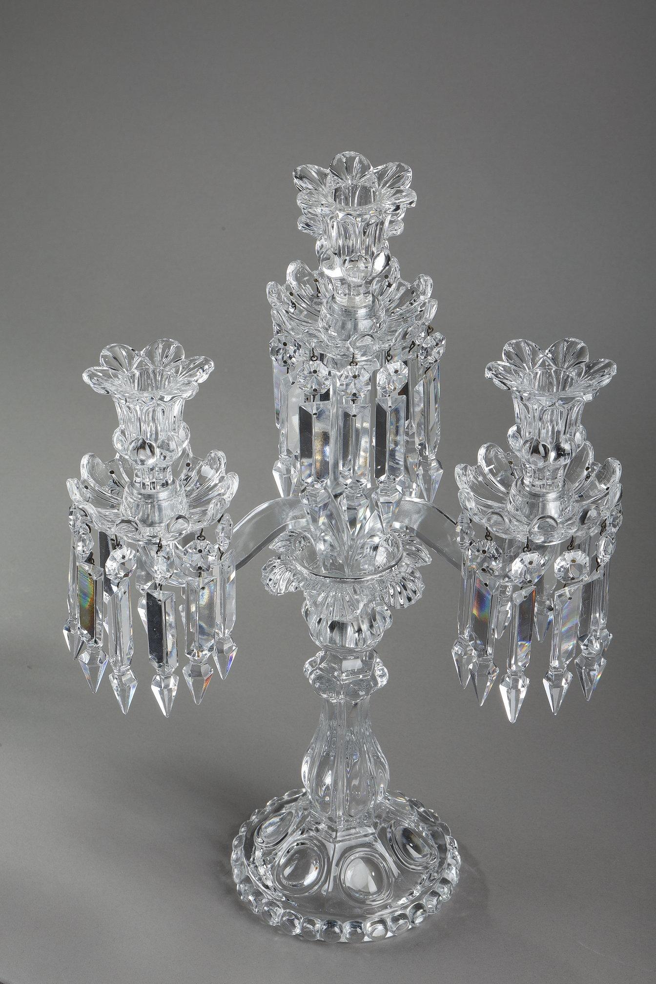 Pair of Baccarat crystal girandoles with four light arms 6