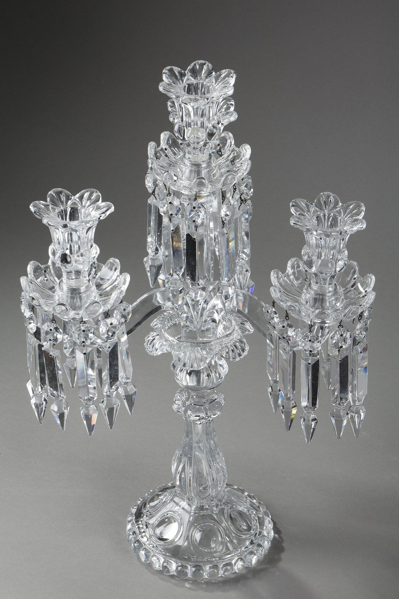 Pair of Baccarat crystal girandoles with four light arms 7