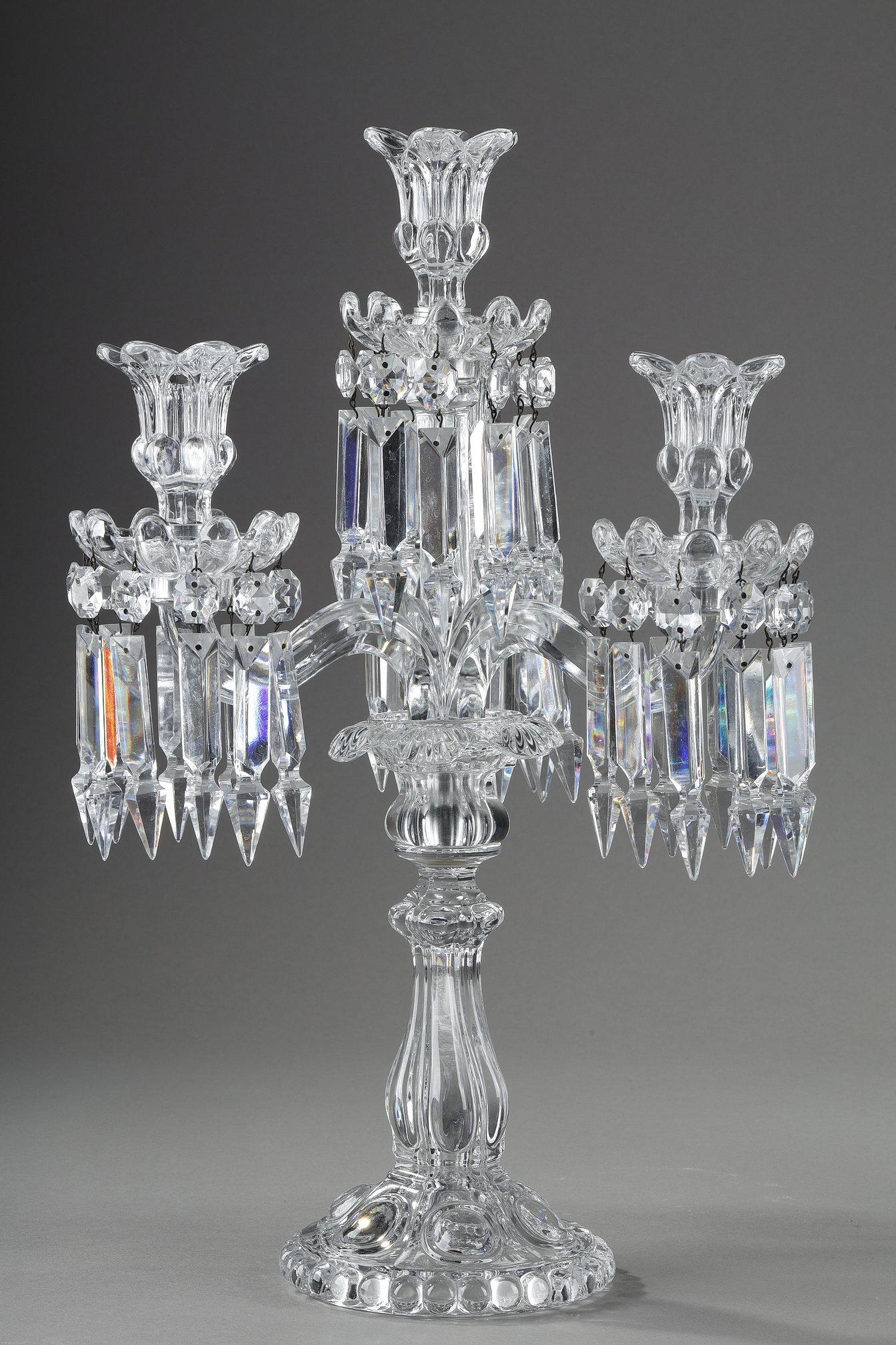 Pair of Baccarat crystal girandoles with four light arms 8