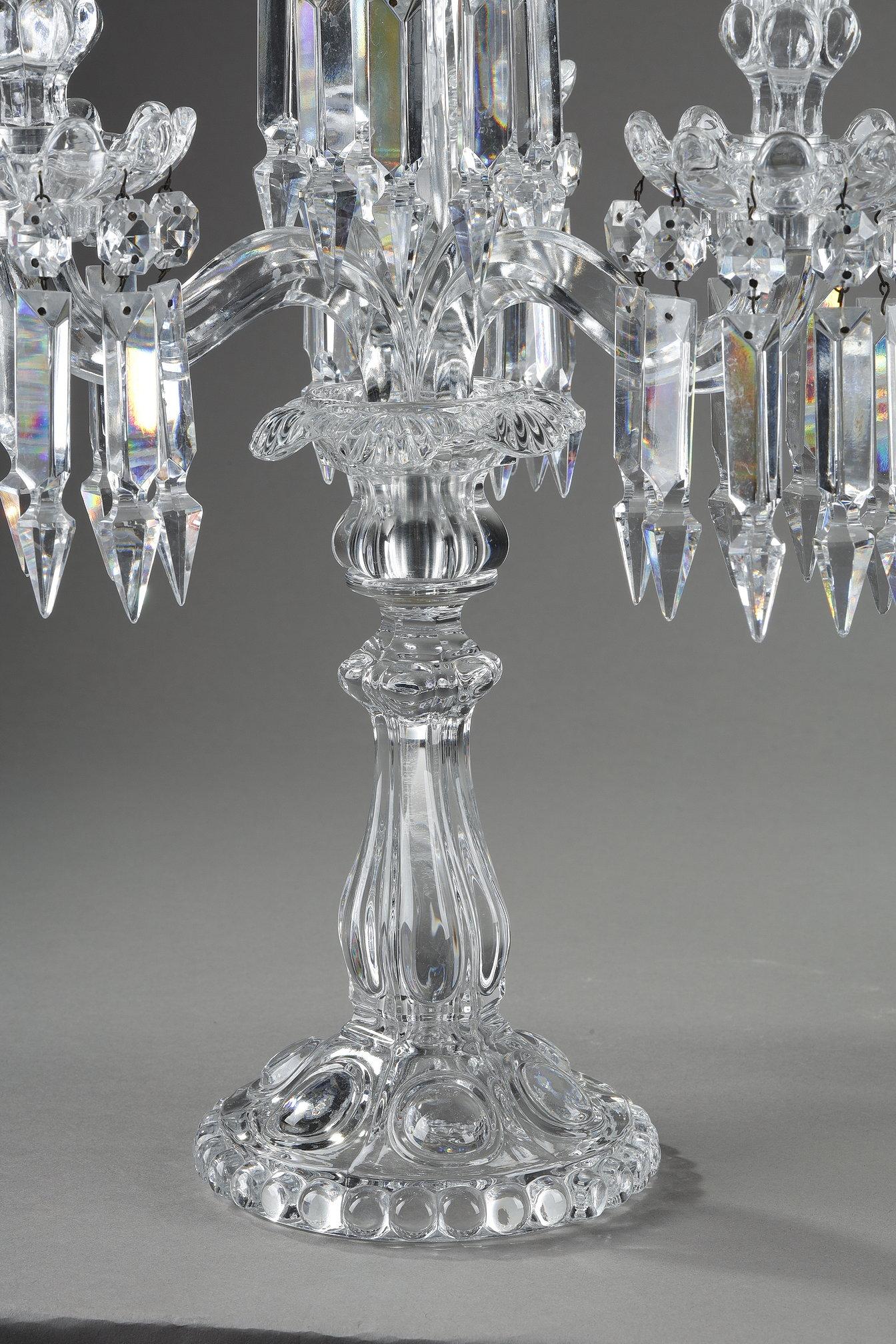 Pair of Baccarat crystal girandoles with four light arms 9
