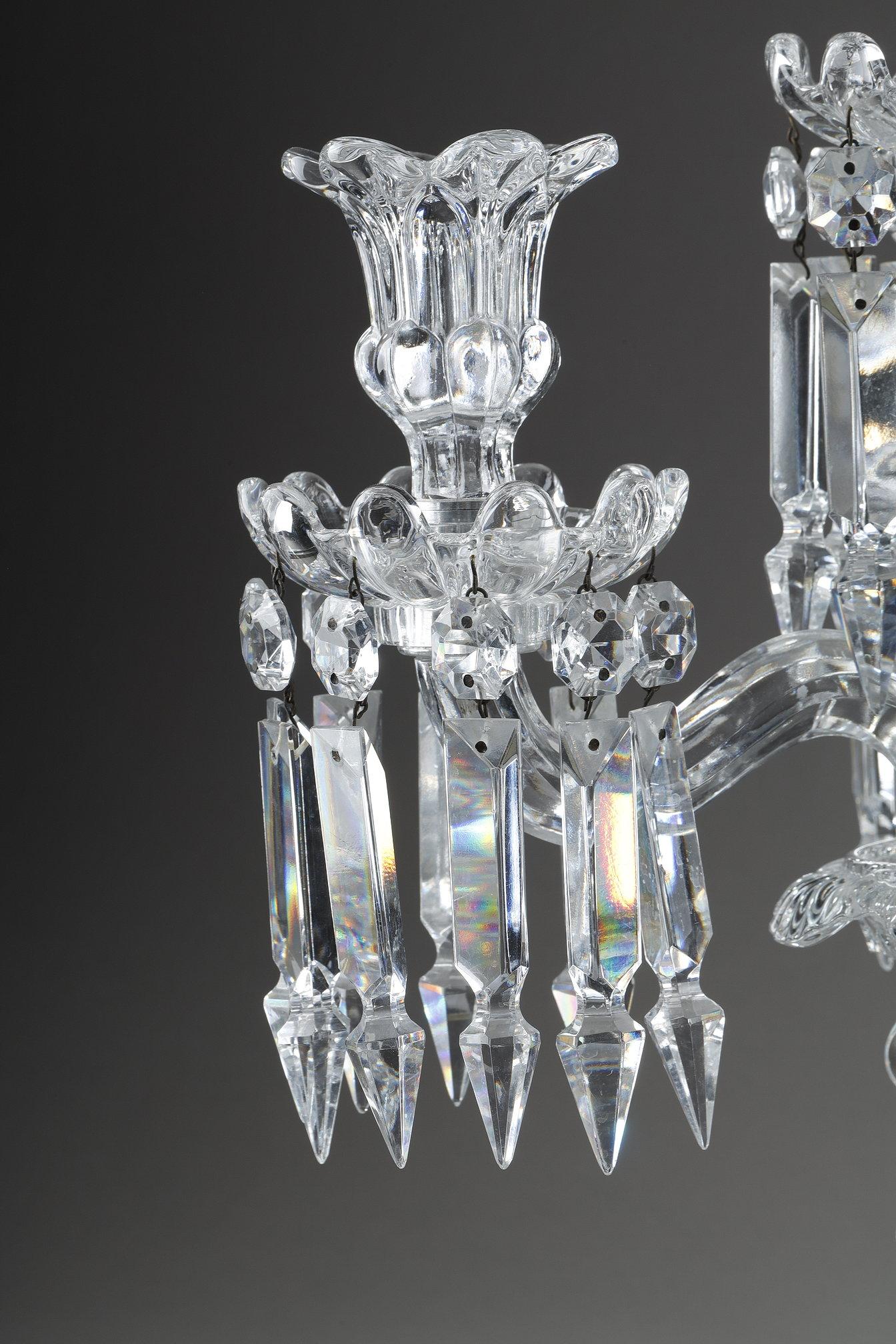Pair of Baccarat crystal girandoles with four light arms 10