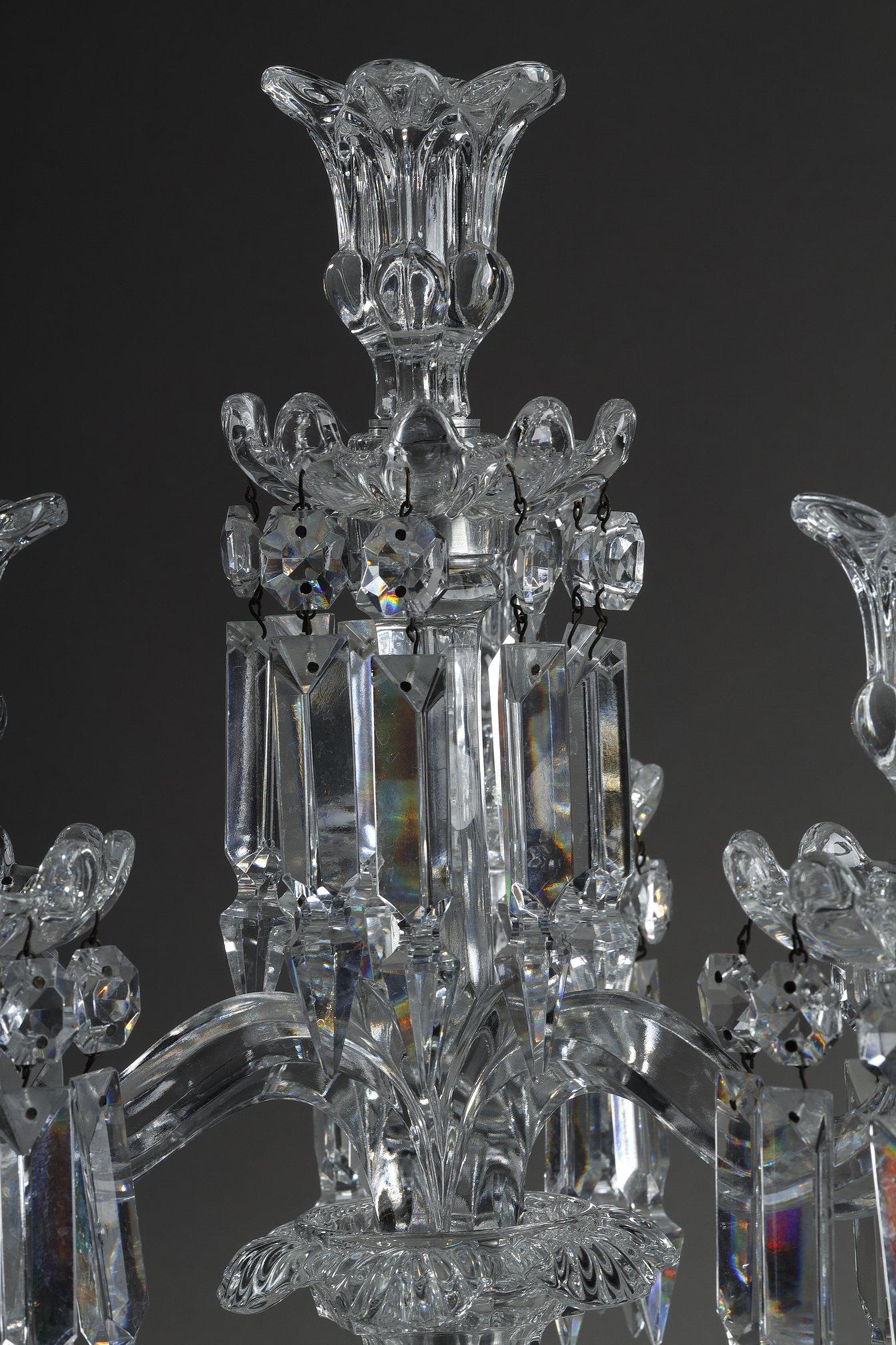 Pair of Baccarat crystal girandoles with four light arms 11