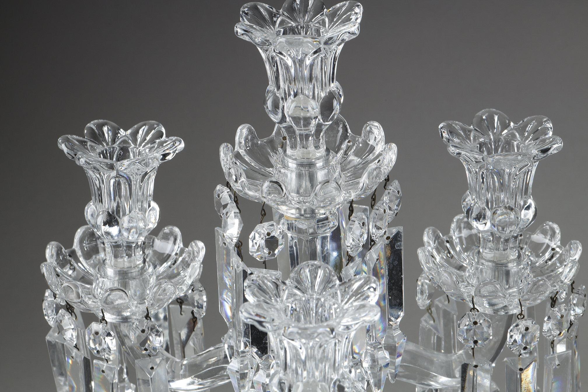 Pair of Baccarat crystal girandoles with four light arms 14