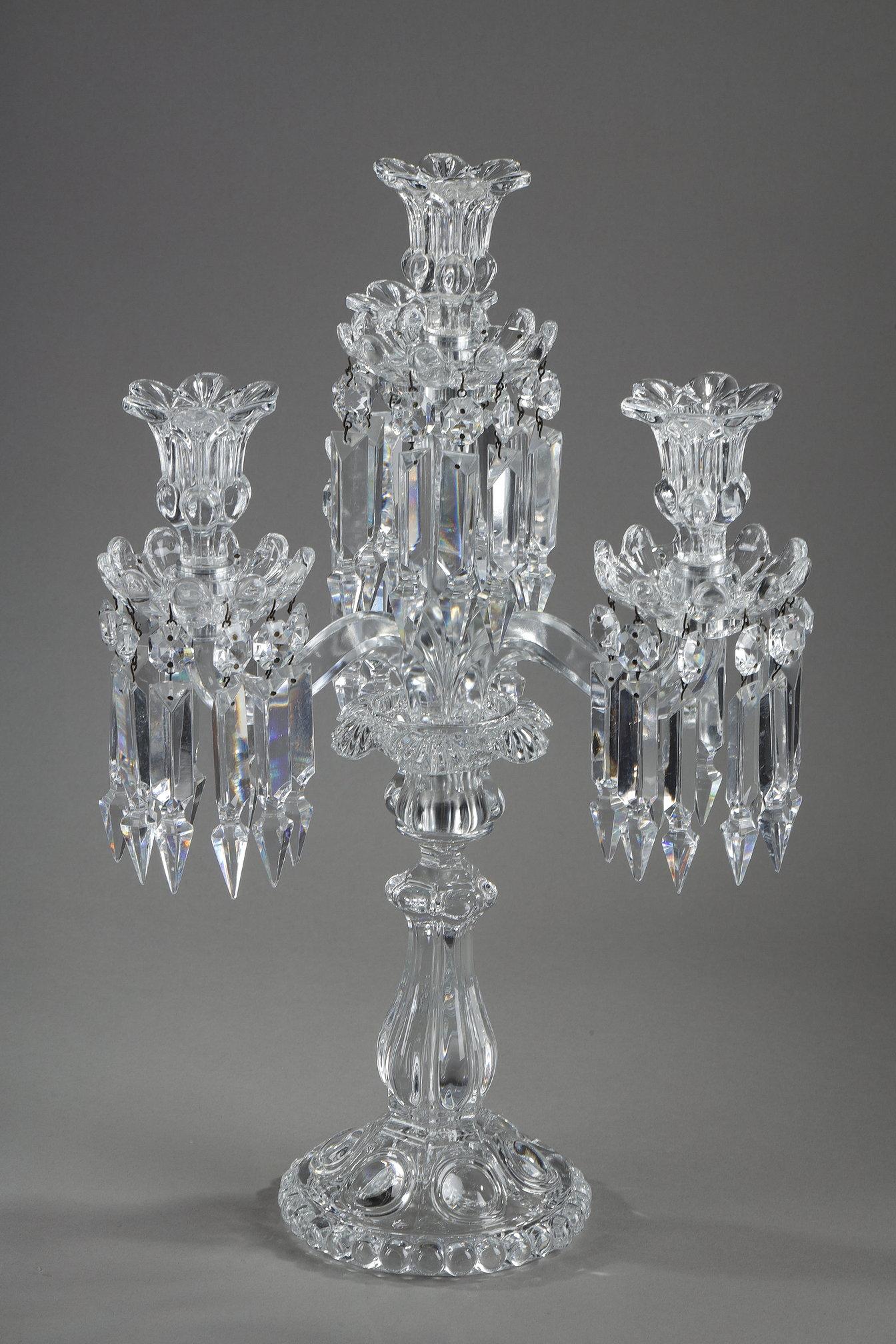 French Pair of Baccarat crystal girandoles with four light arms