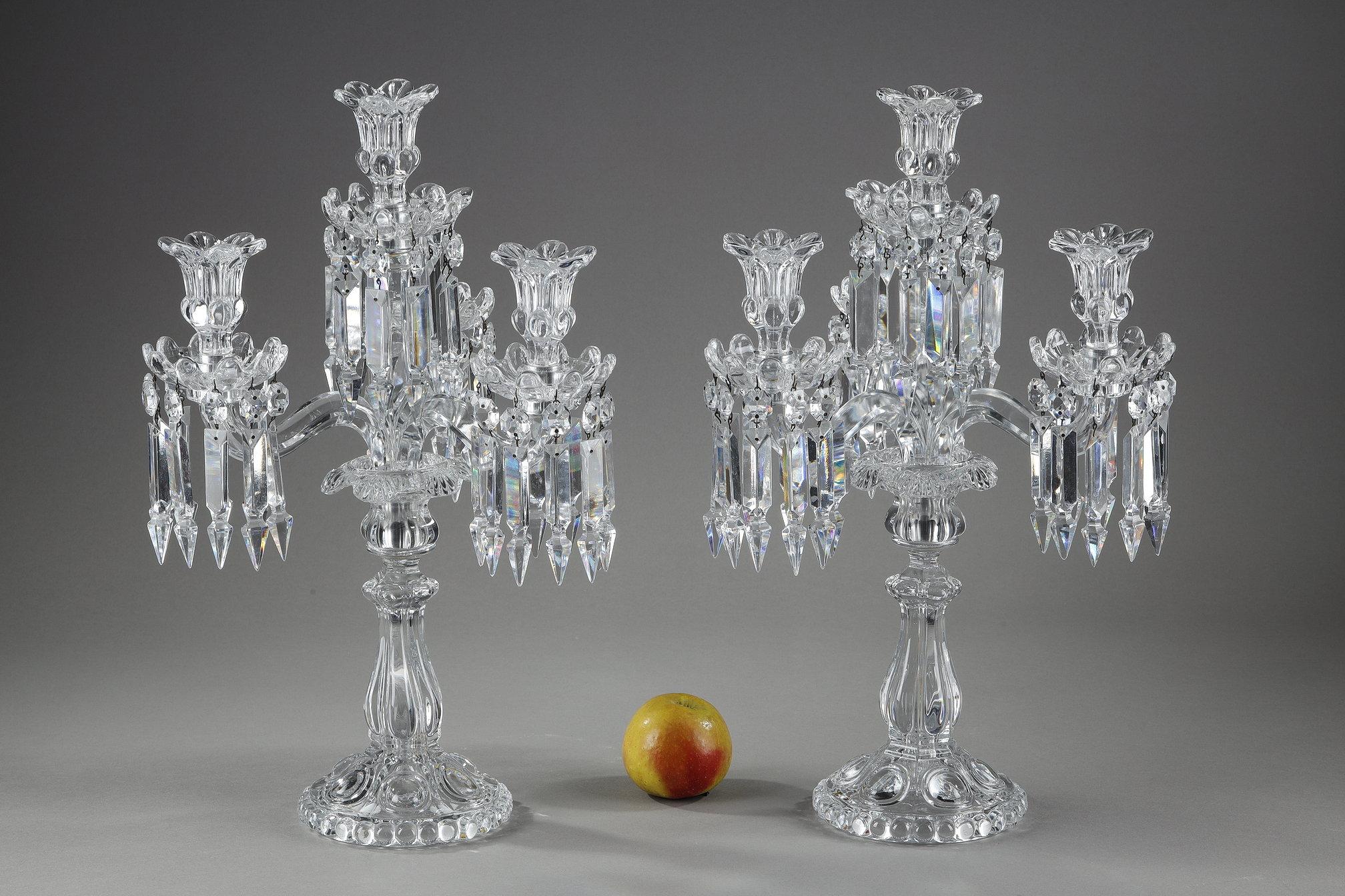 Early 20th Century Pair of Baccarat crystal girandoles with four light arms