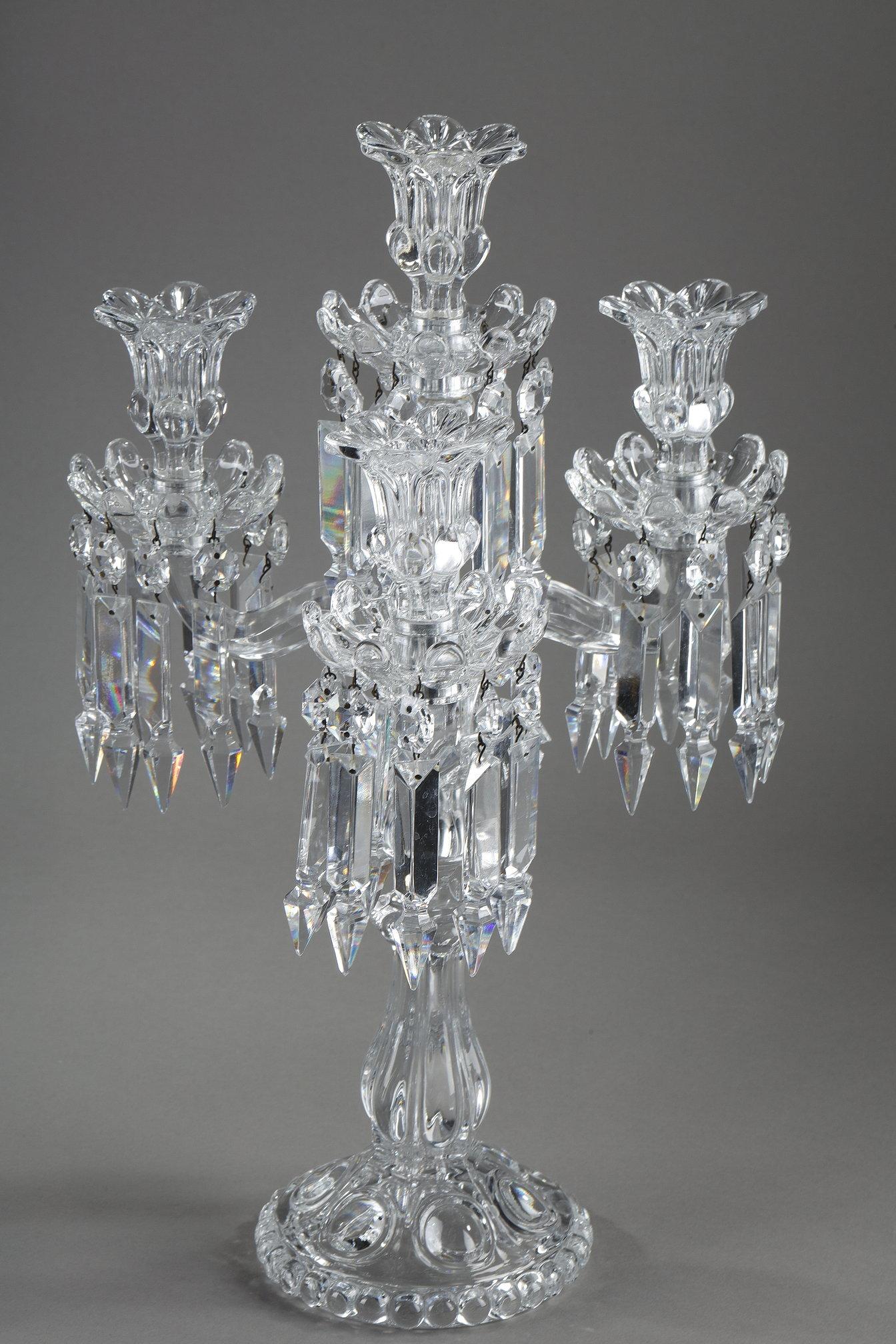 Pair of Baccarat crystal girandoles with four light arms 1