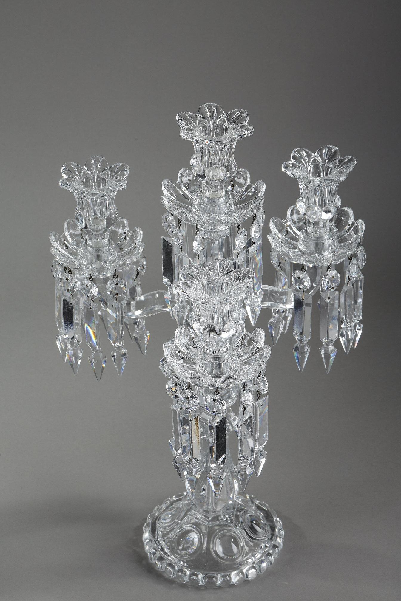 Pair of Baccarat crystal girandoles with four light arms 2
