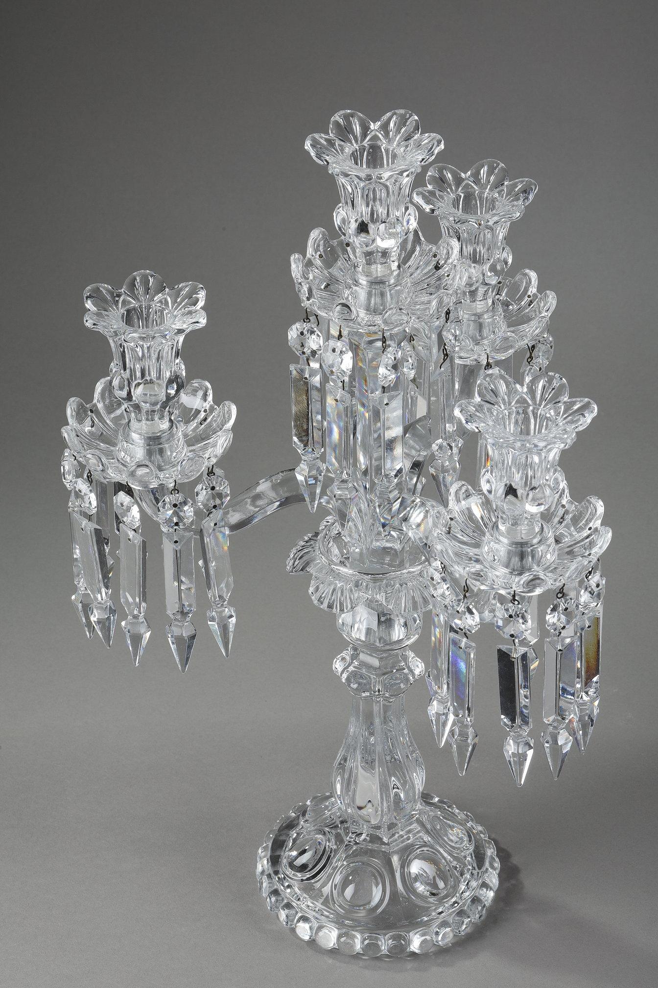 Pair of Baccarat crystal girandoles with four light arms 3