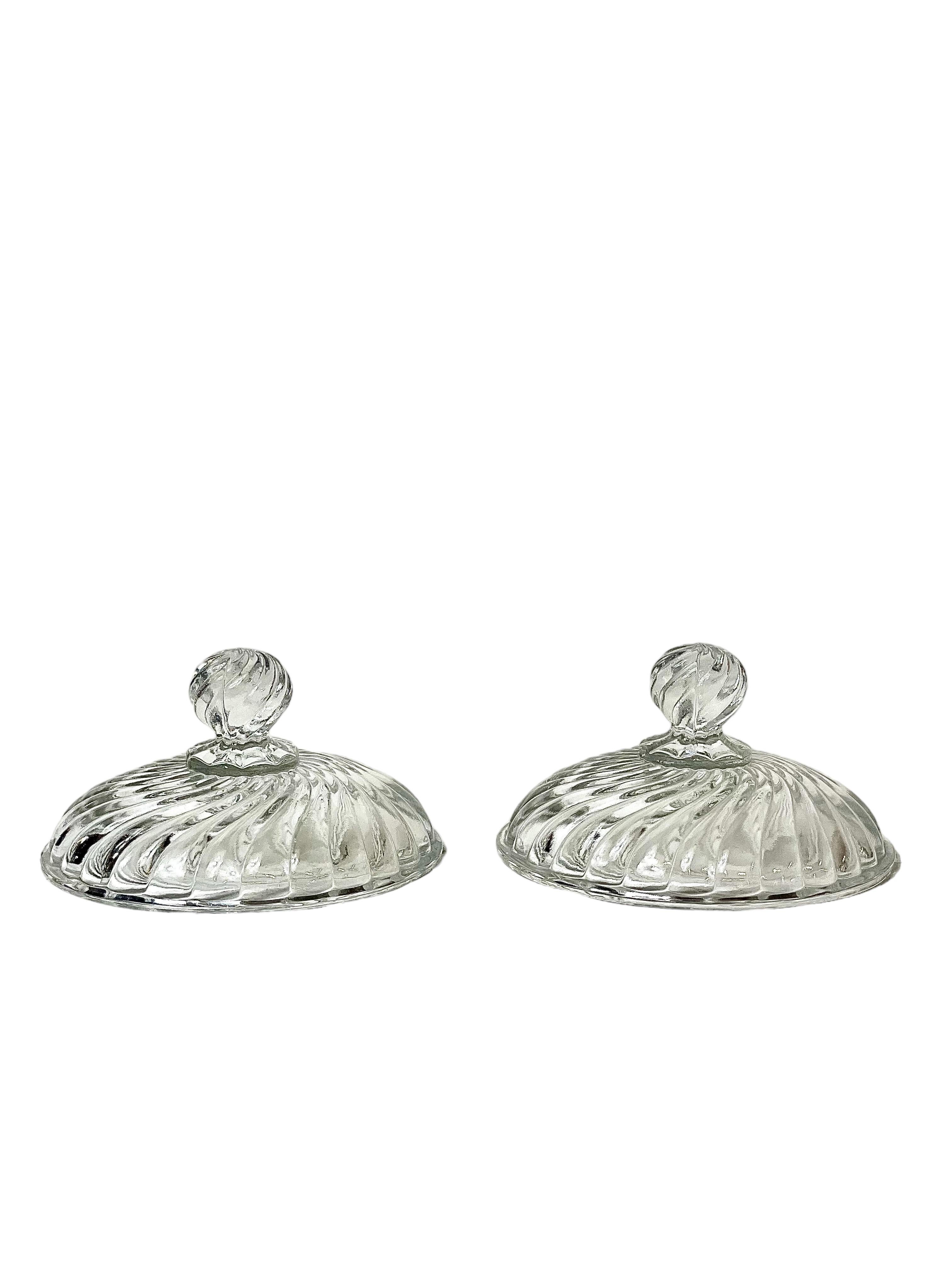 French Baccarat Pair of Crystal Lidded Bonbonnières