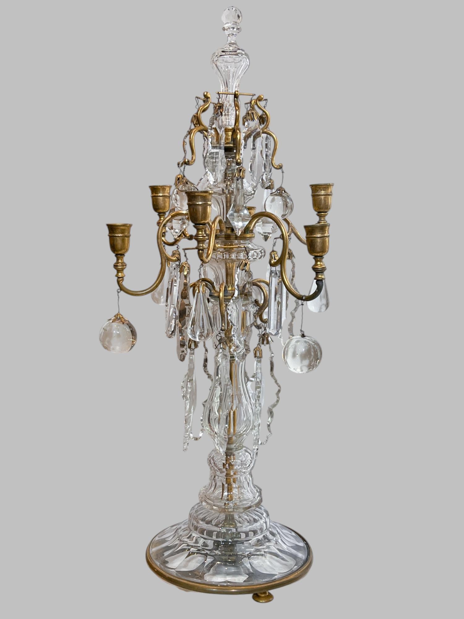 19th Century Pair of Baccarat Crystal  Six-Light Girandoles Candelabras For Sale