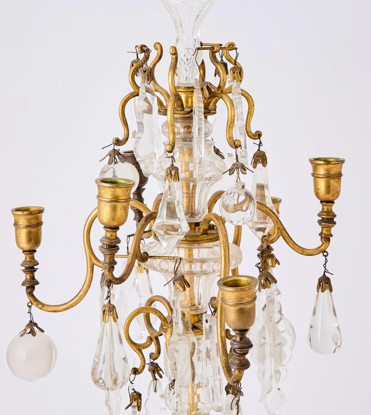 Pair of Baccarat Crystal  Six-Light Girandoles Candelabras For Sale 2