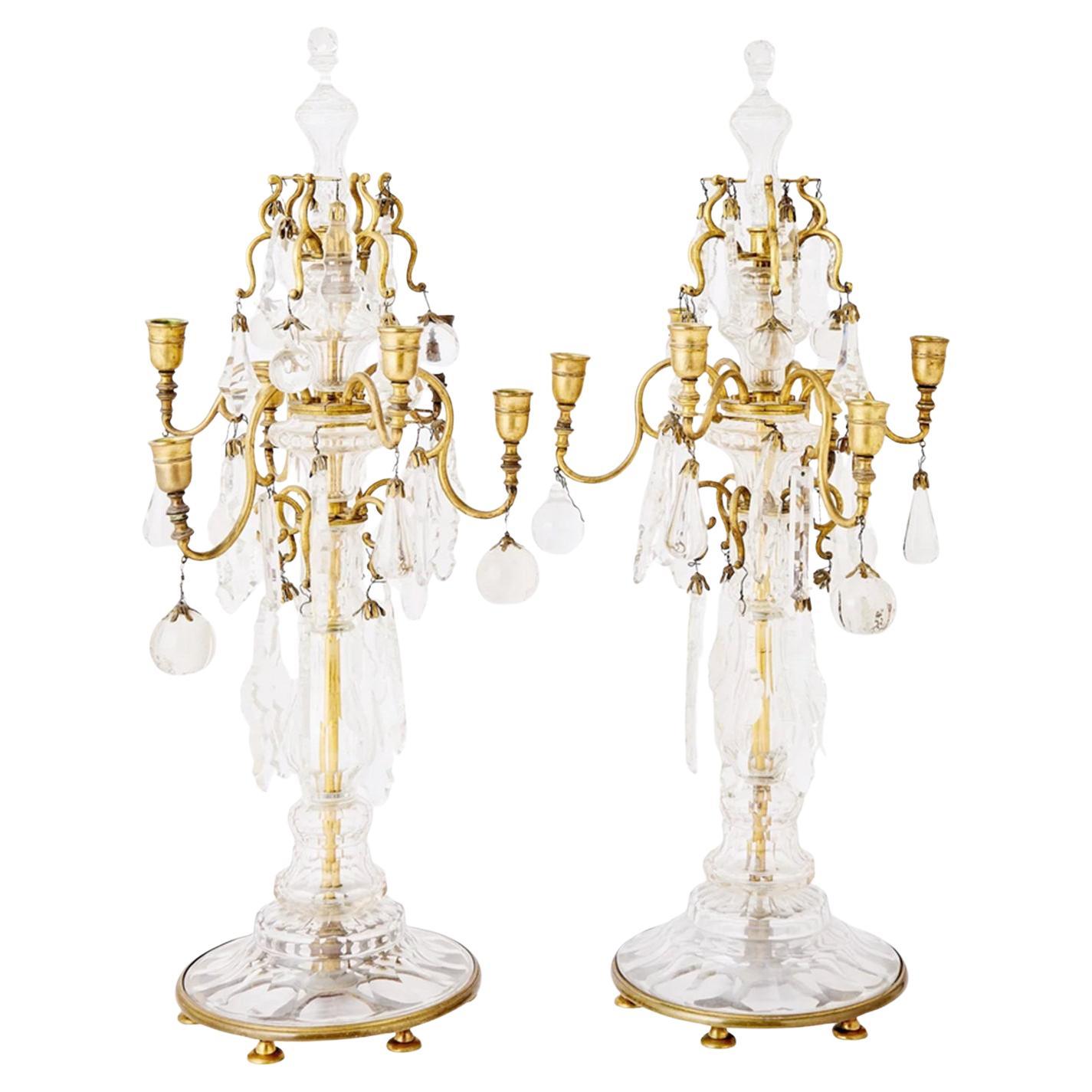 Pair of Baccarat Crystal  Six-Light Girandoles Candelabras For Sale