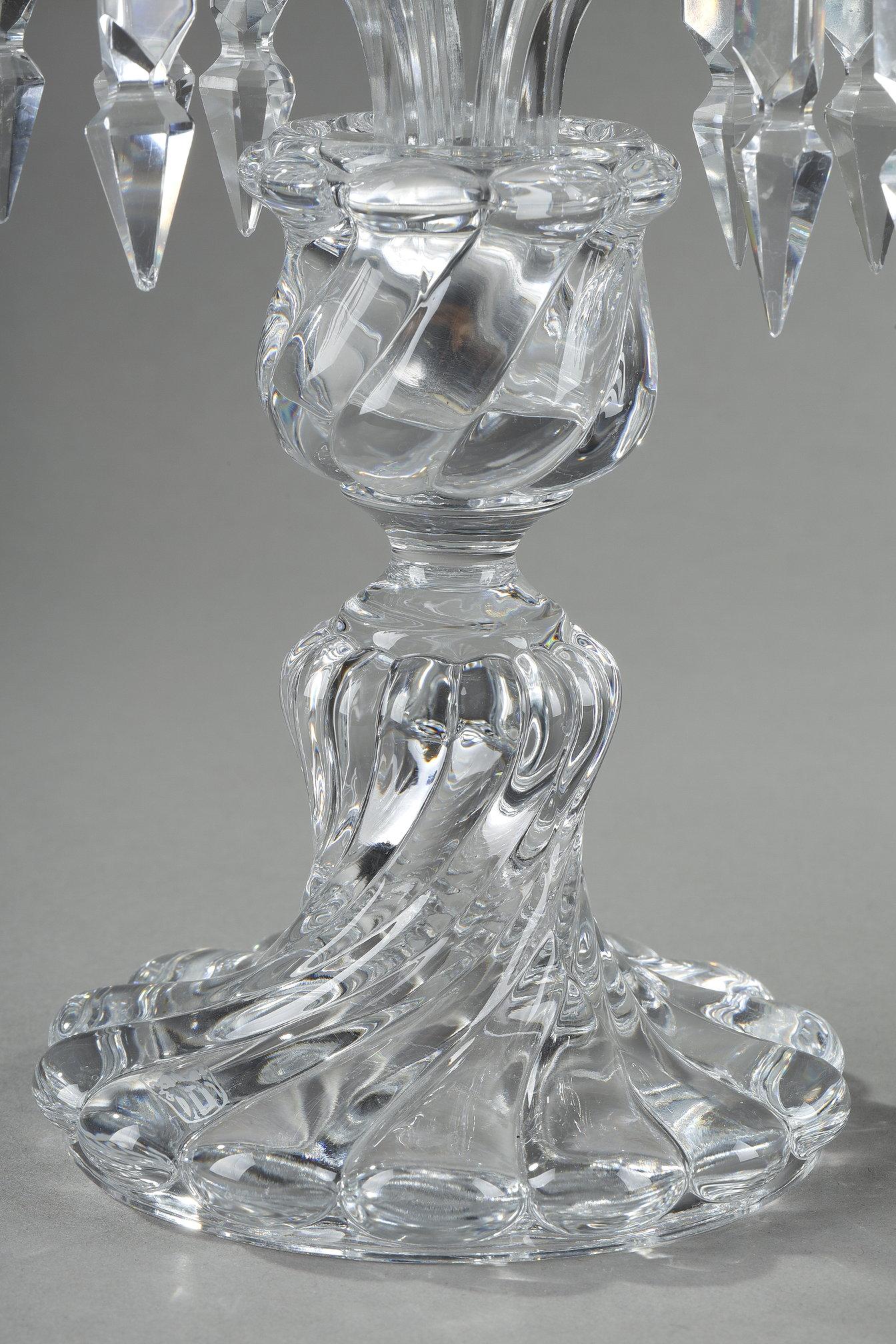 Pair of Baccarat crystal two-light candelabra 4