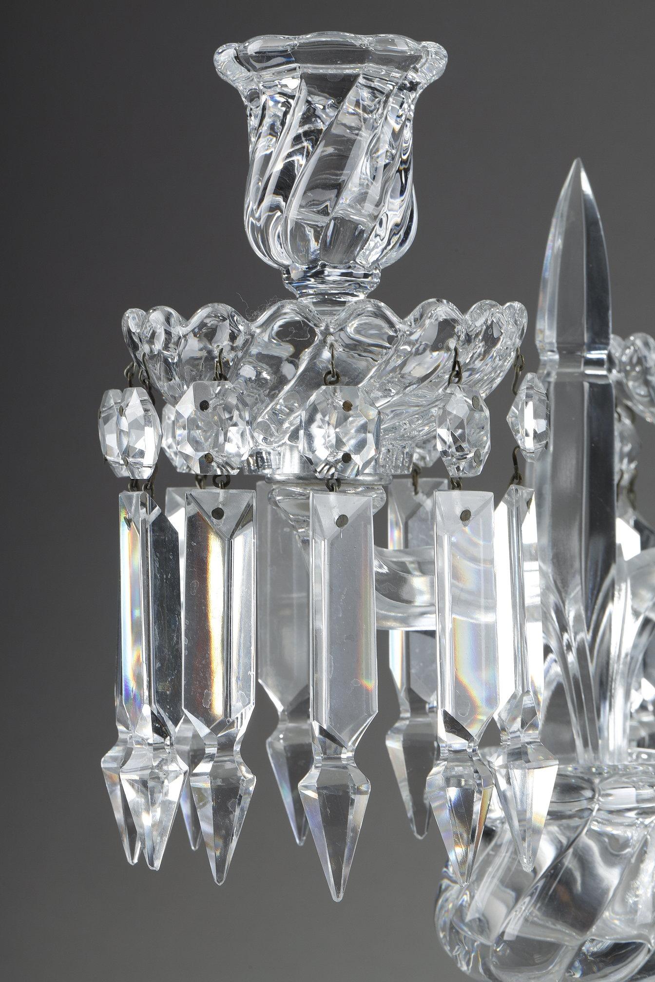 Pair of Baccarat crystal two-light candelabra 7