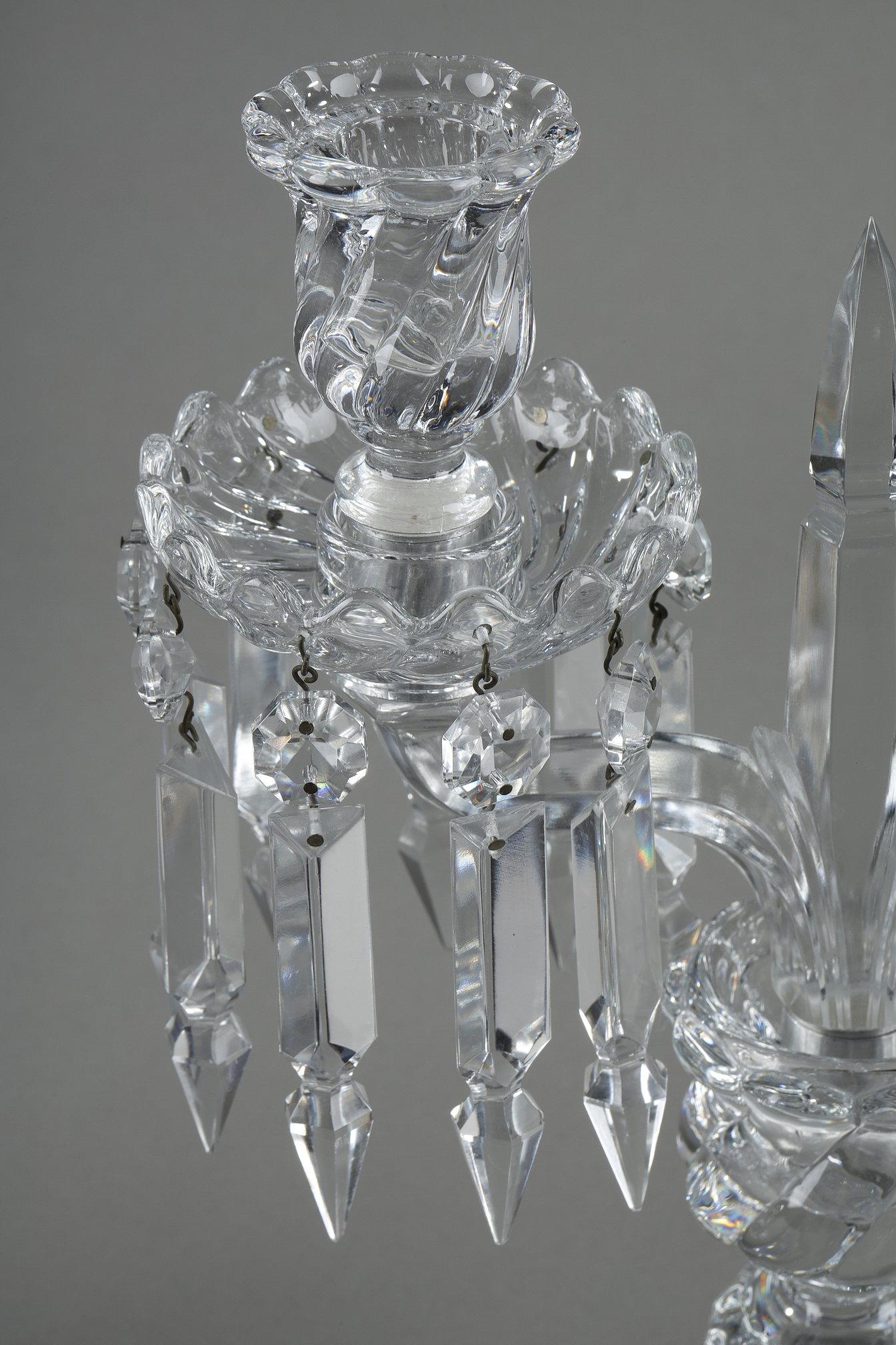 Pair of Baccarat crystal two-light candelabra 8