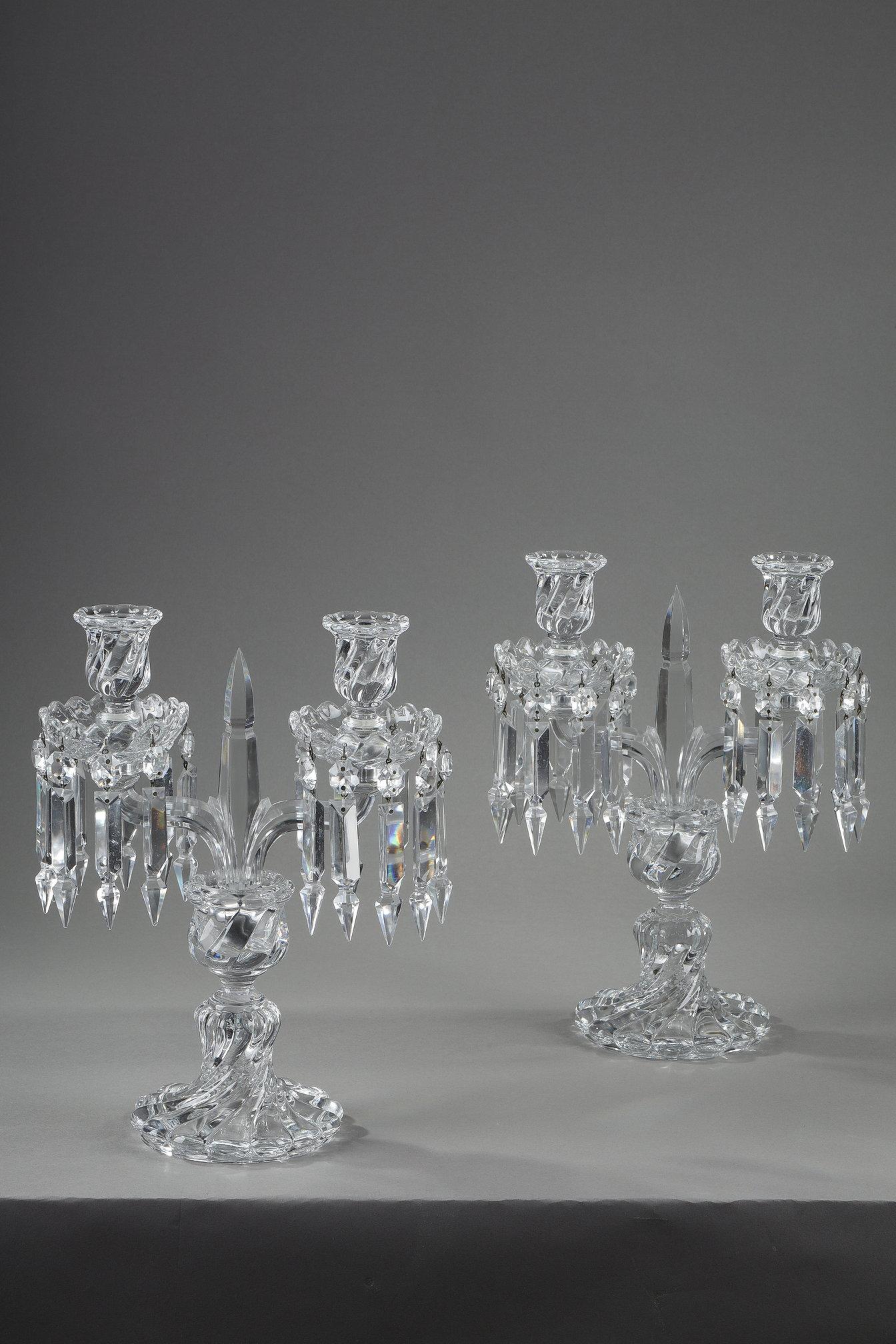 French Pair of Baccarat crystal two-light candelabra
