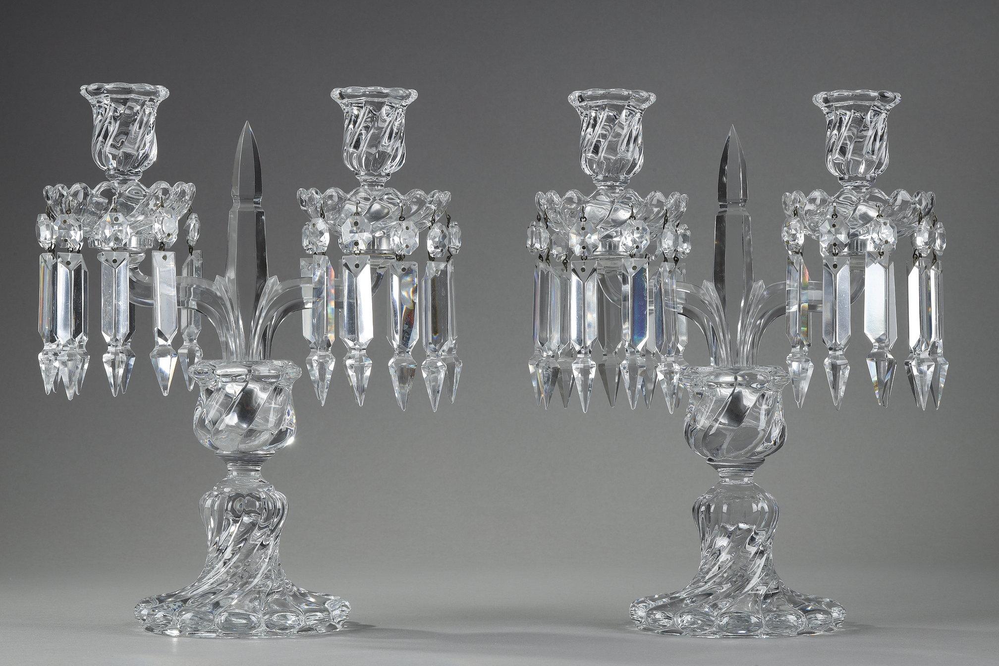 Pair of Baccarat crystal two-light candelabra In Good Condition In Paris, FR
