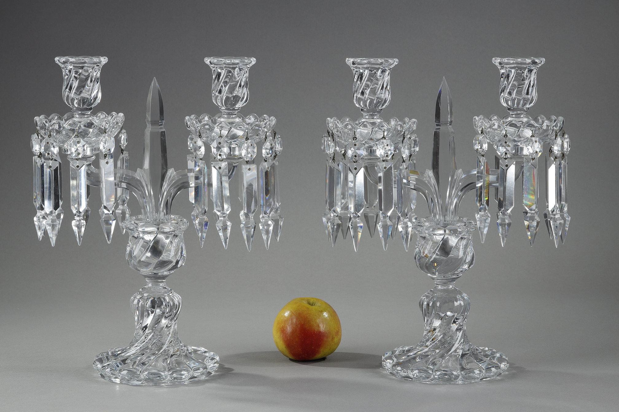 Early 20th Century Pair of Baccarat crystal two-light candelabra