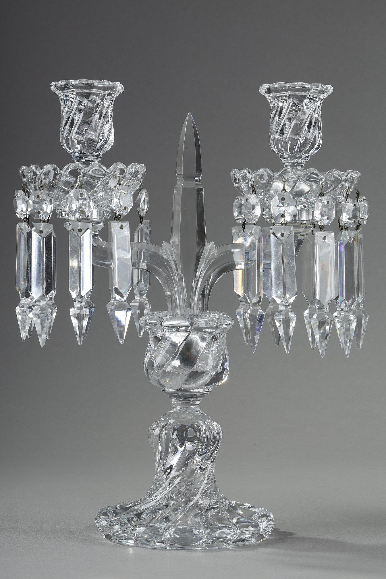 Crystal Pair of Baccarat crystal two-light candelabra