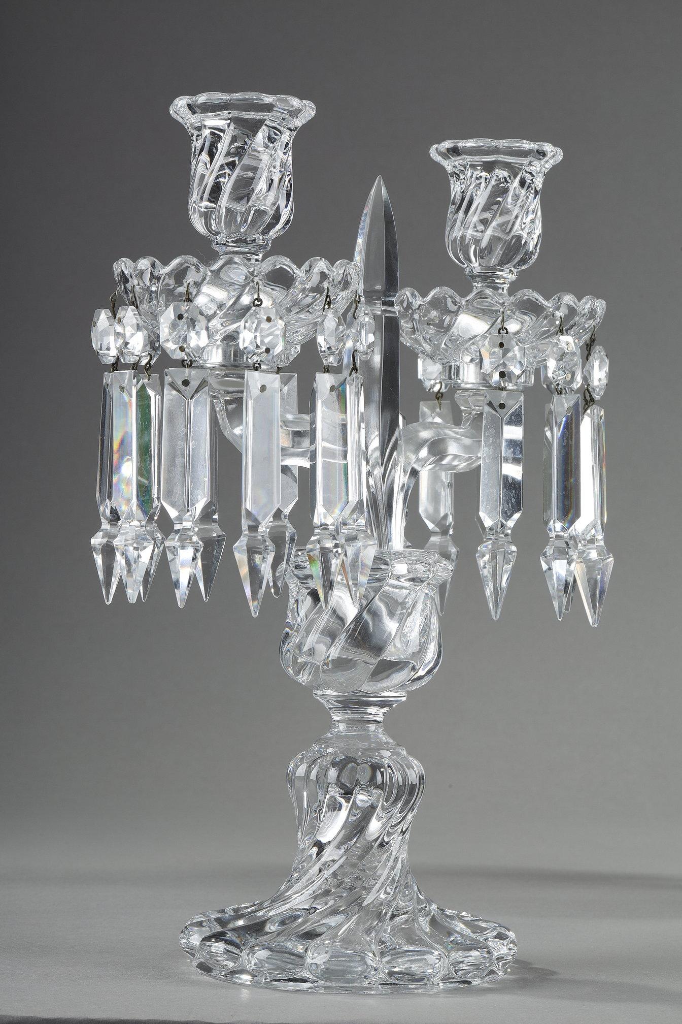 Pair of Baccarat crystal two-light candelabra 2