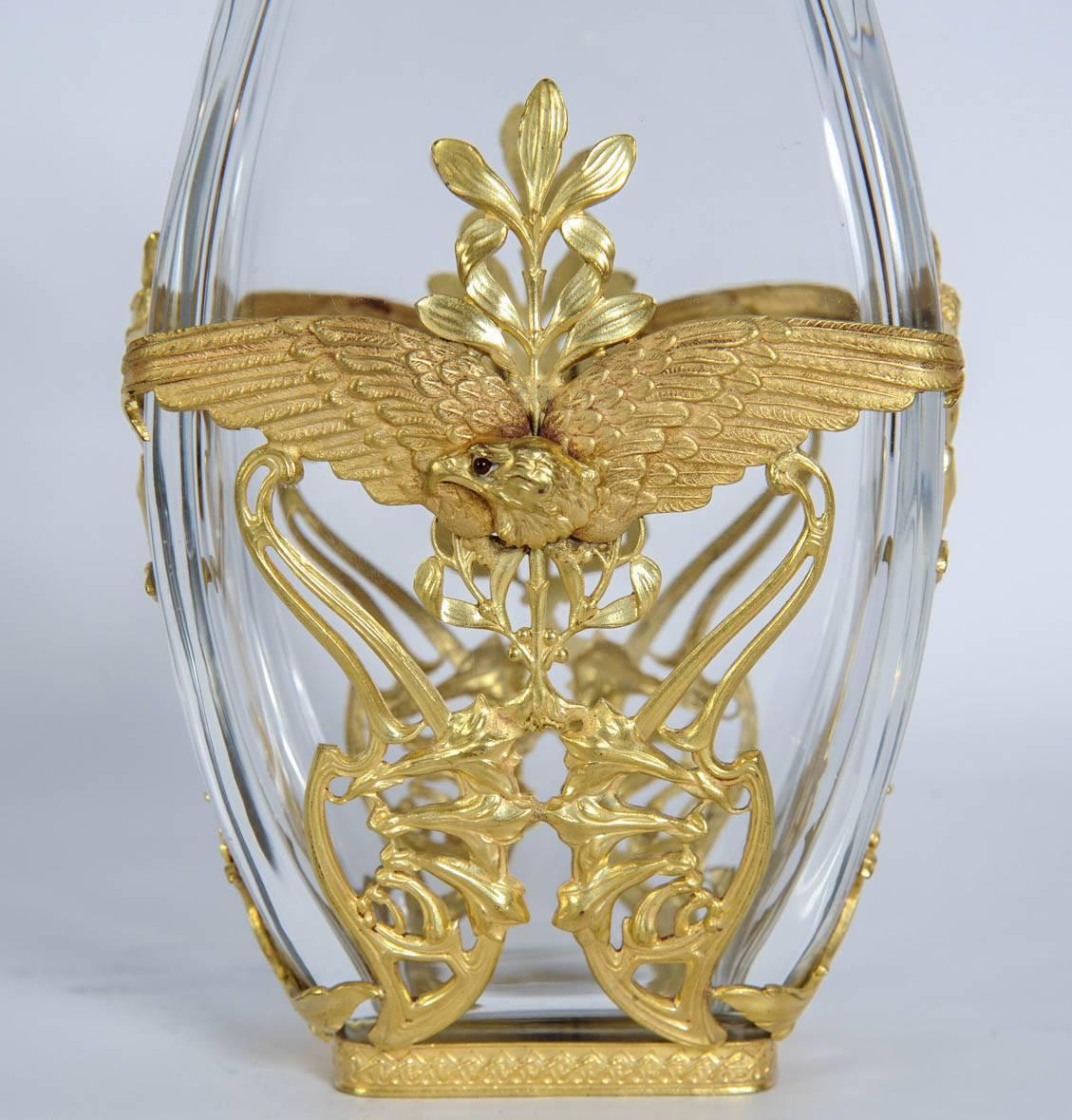 Art Nouveau Pair of Baccarat Crystal Vases For Sale