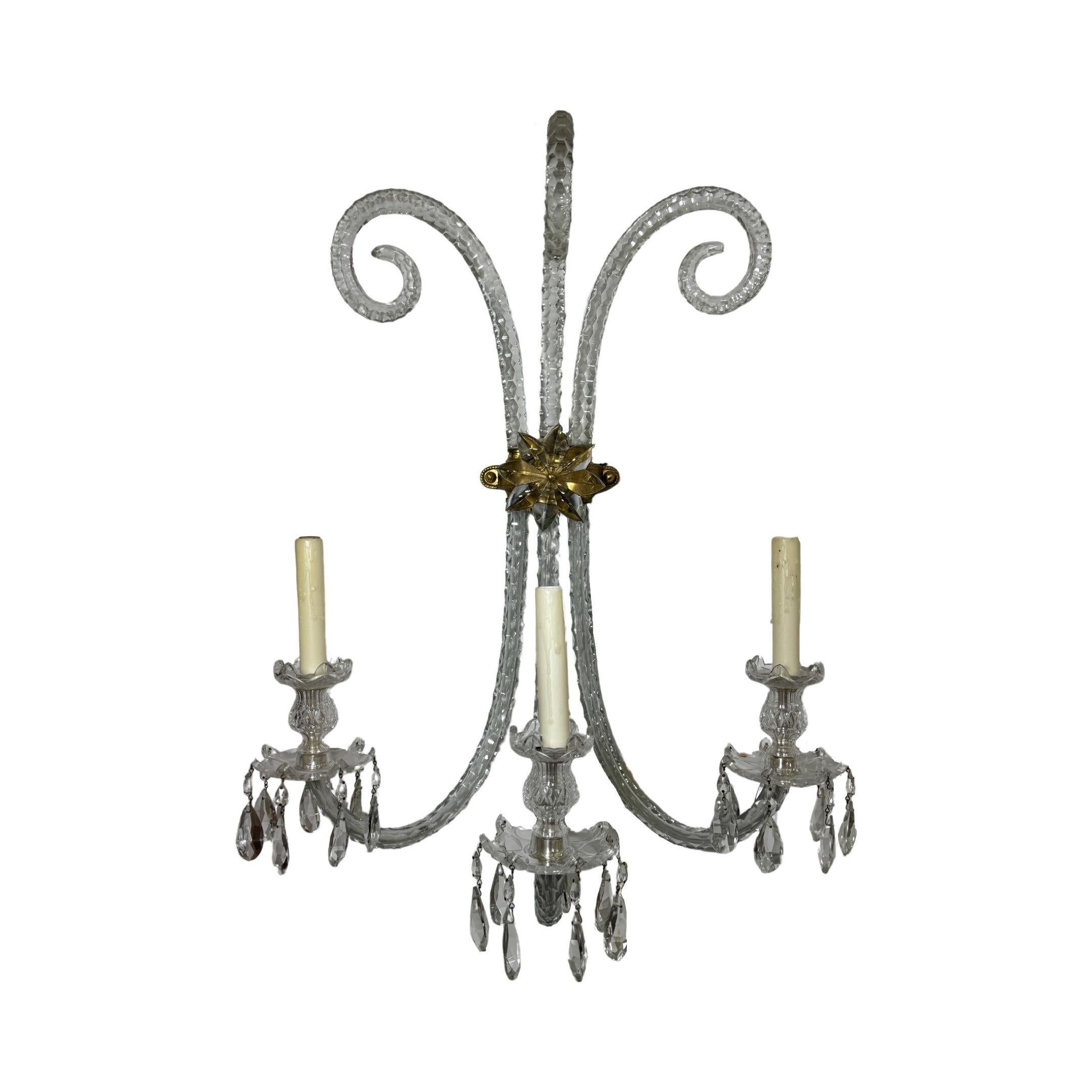 Mid-20th Century Pair of Baccarat Crystal Wall Sconces  For Sale