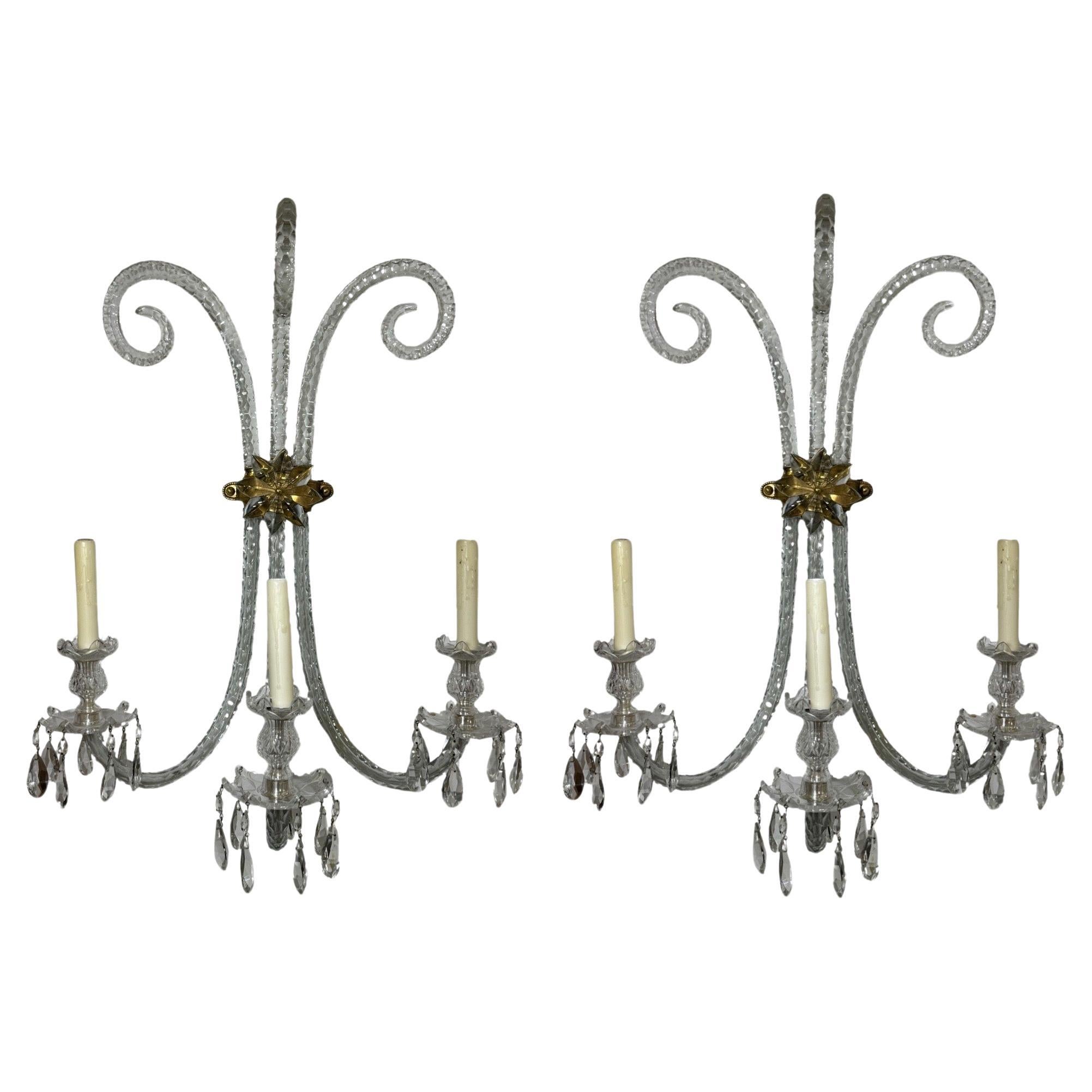 Pair of Baccarat Crystal Wall Sconces 