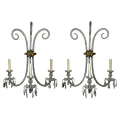 Retro Pair of Baccarat Crystal Wall Sconces 