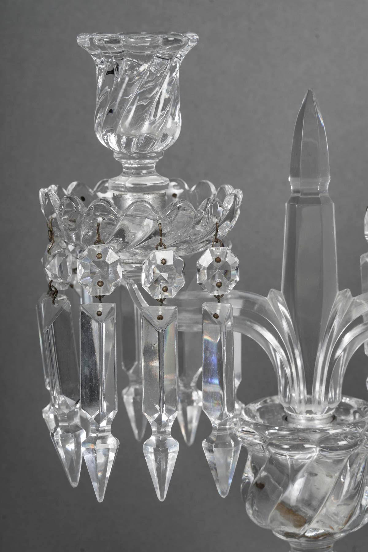French Pair of Baccarat Cut Crystal Candelabra, 19th Century, Napoleon III Period.