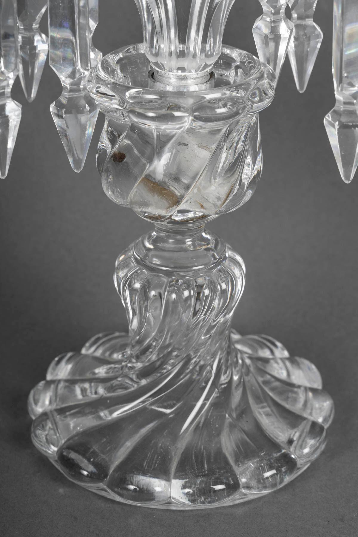Pair of Baccarat Cut Crystal Candelabra, 19th Century, Napoleon III Period. In Good Condition In Saint-Ouen, FR