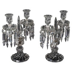 Antique Pair of Baccarat Cut Crystal Candelabra, 19th Century, Napoleon III Period.