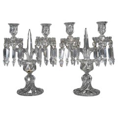 Antique Pair of Baccarat Cut Crystal Candelabra, 19th Century, Napoleon III Period.