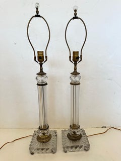 Pair of Handblown Baccarat Columnar Lamps with Bronze Mounts