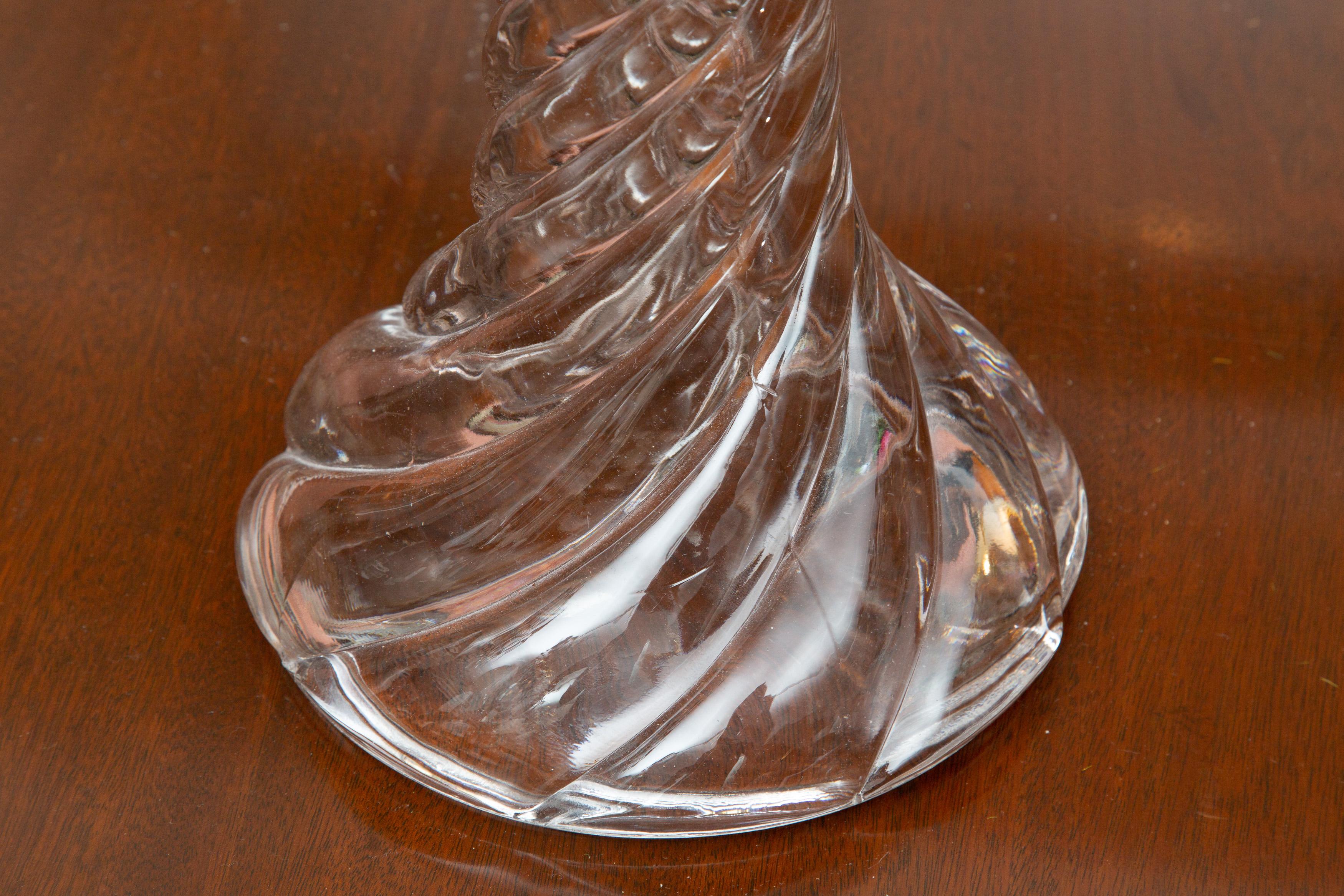 French Pair of Baccarat Glass Lamps with a Swirl Design For Sale