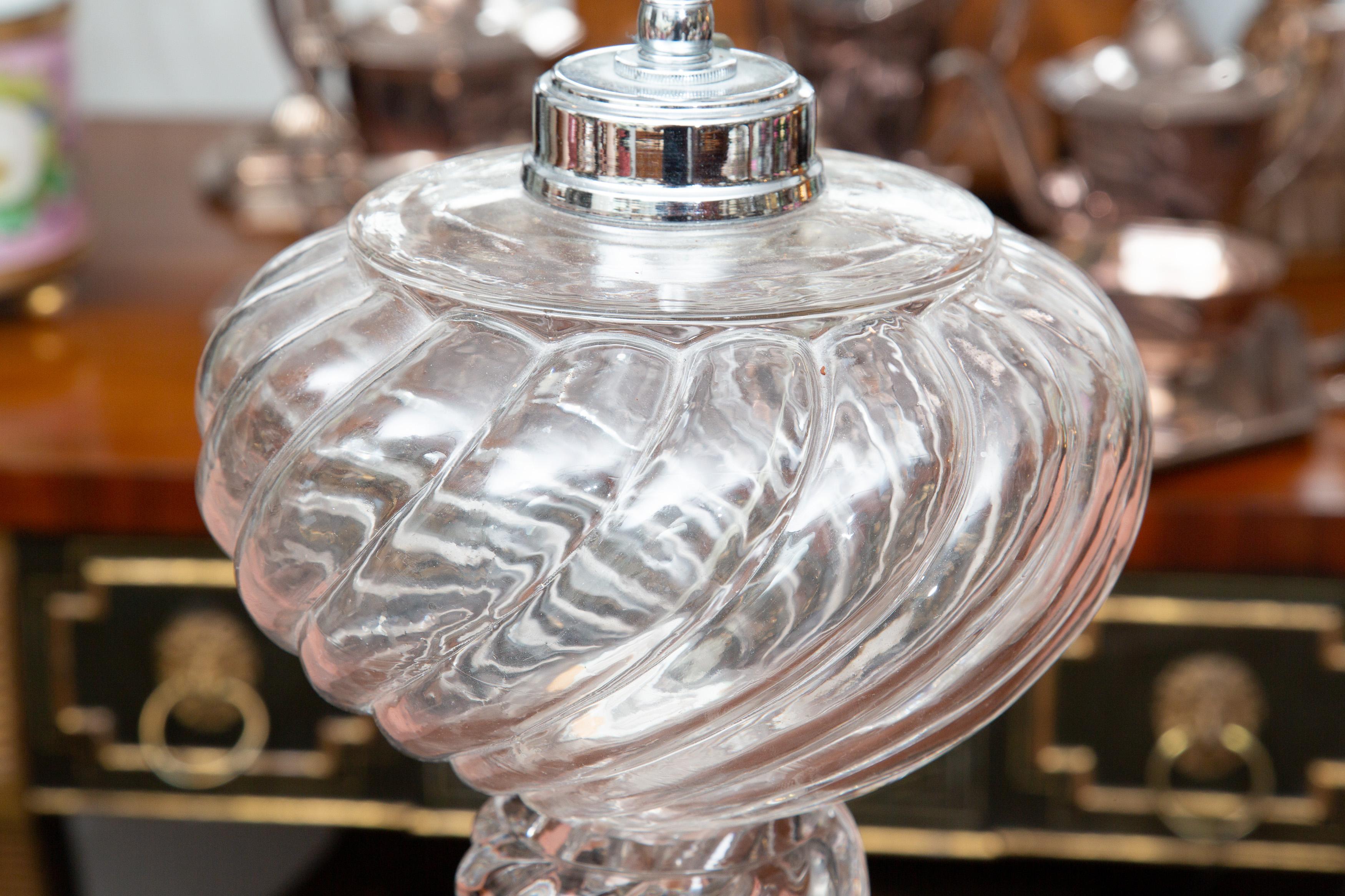 Hand-Crafted Pair of Baccarat Glass Lamps with a Swirl Design For Sale