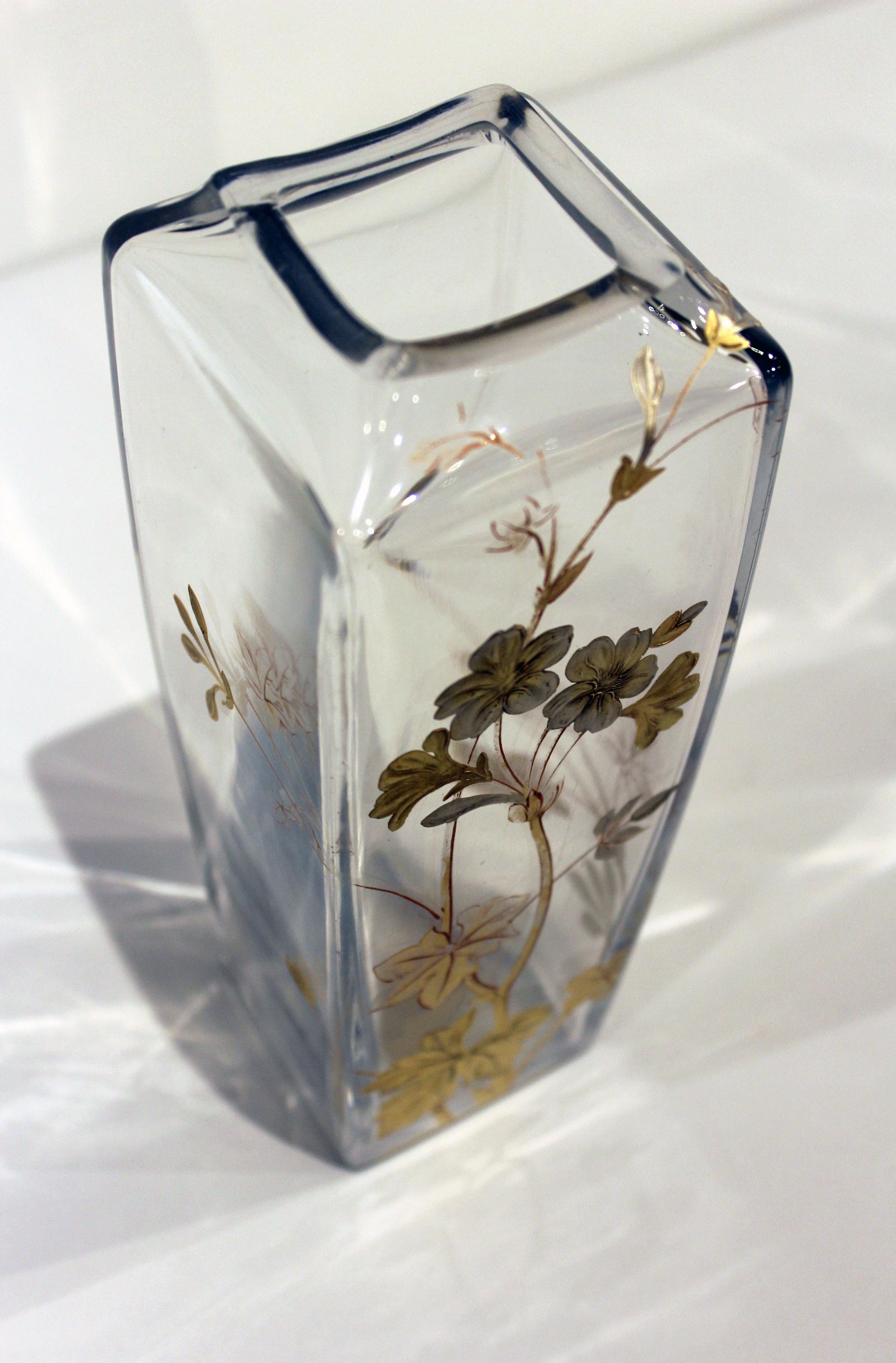 Art Nouveau Pair of Baccarat Glass Vases Signed For Sale