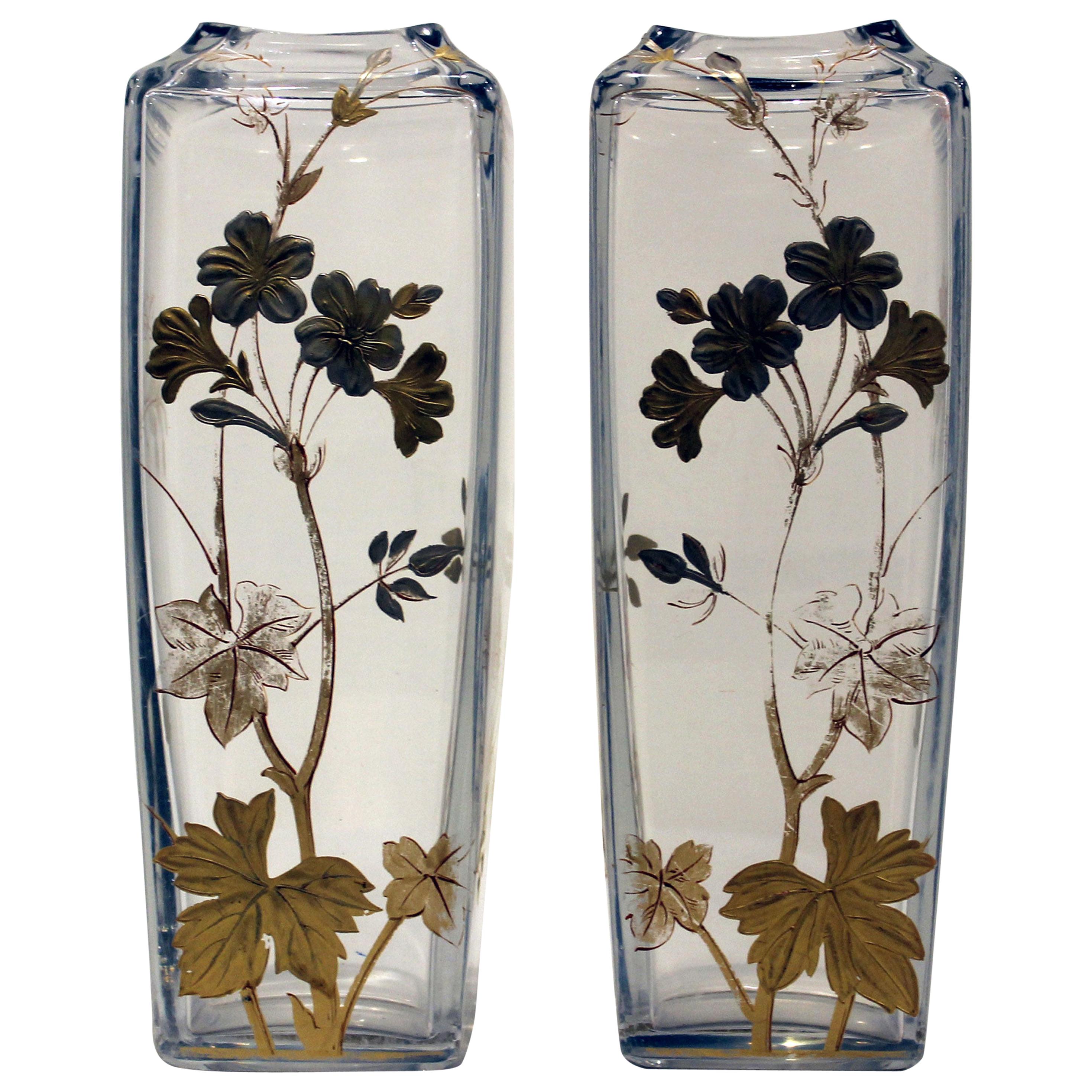 Pair of Baccarat Glass Vases Signed For Sale