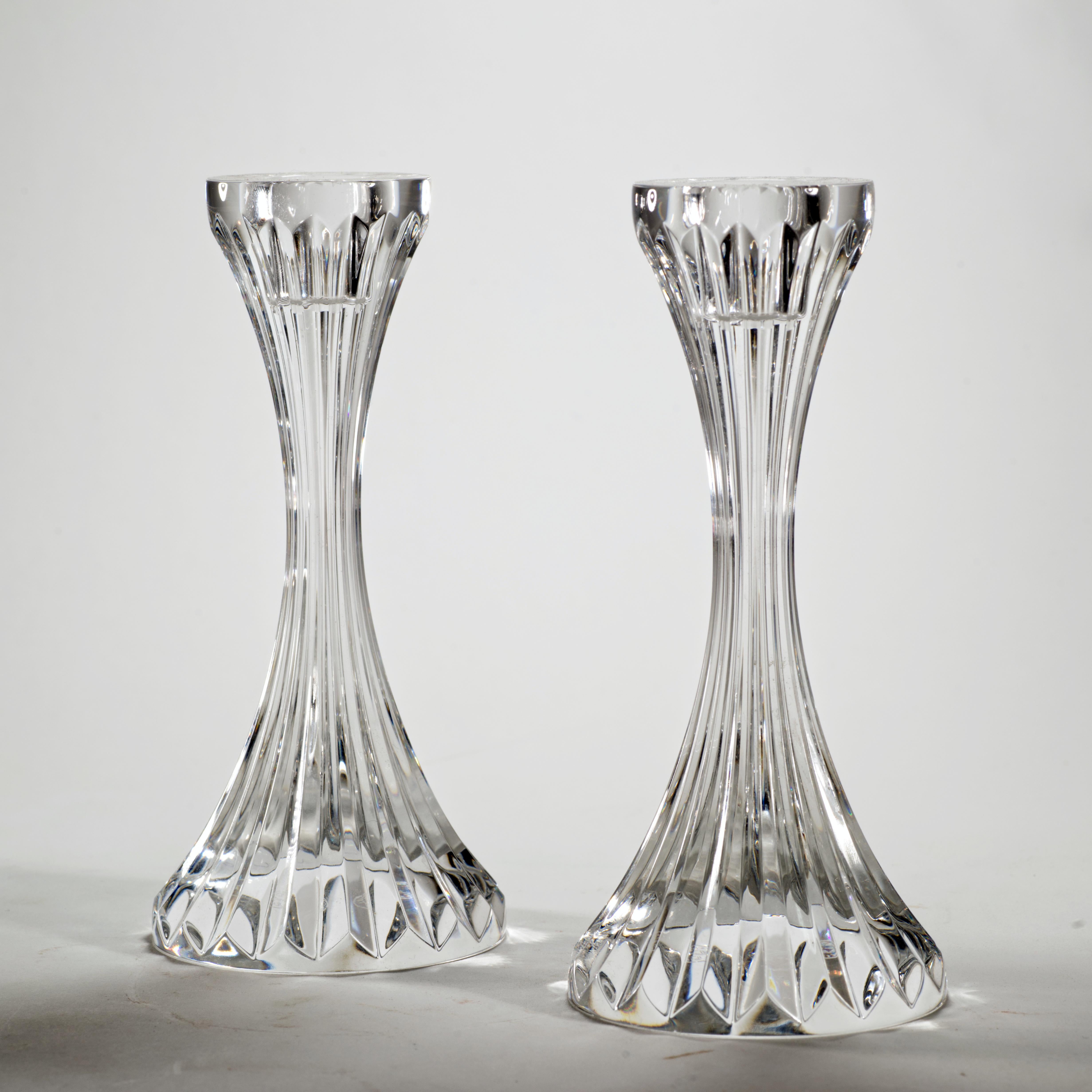 Mid-Century Modern Pair of Baccarat Massena Crystal Candlesticks, Signed