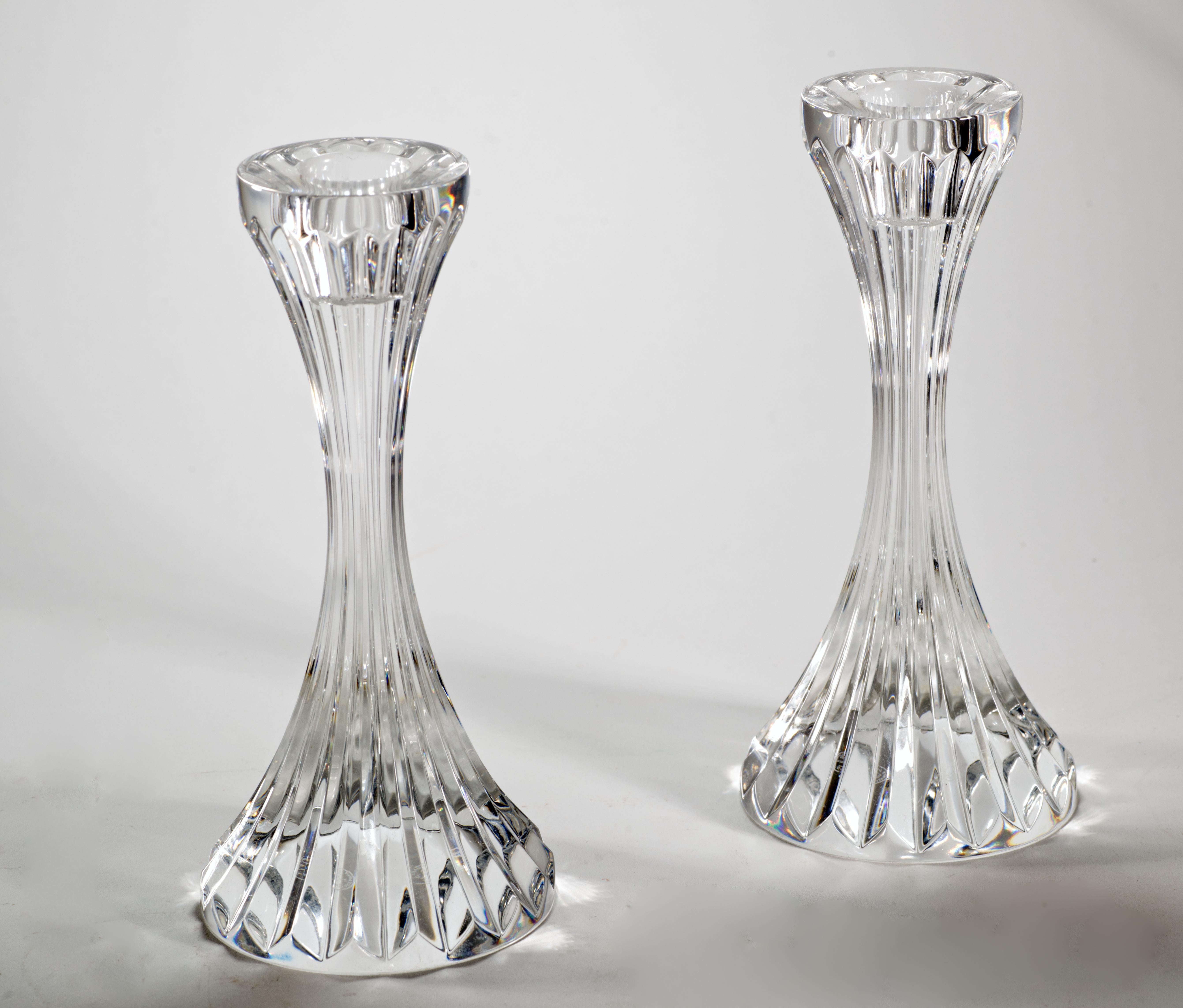 French Pair of Baccarat Massena Crystal Candlesticks, Signed