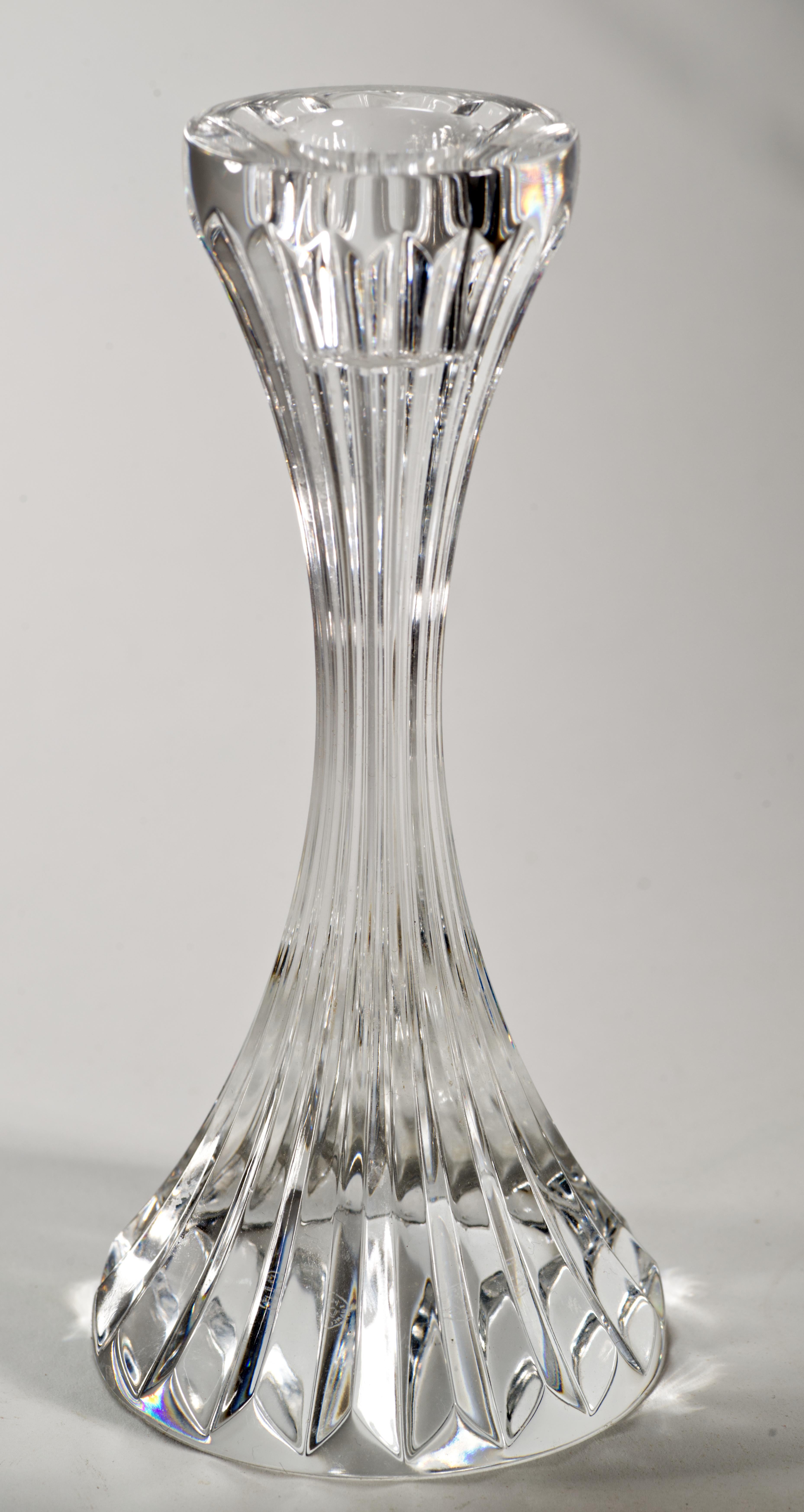 Pair of Baccarat Massena Crystal Candlesticks, Signed In Good Condition In Clifton Springs, NY