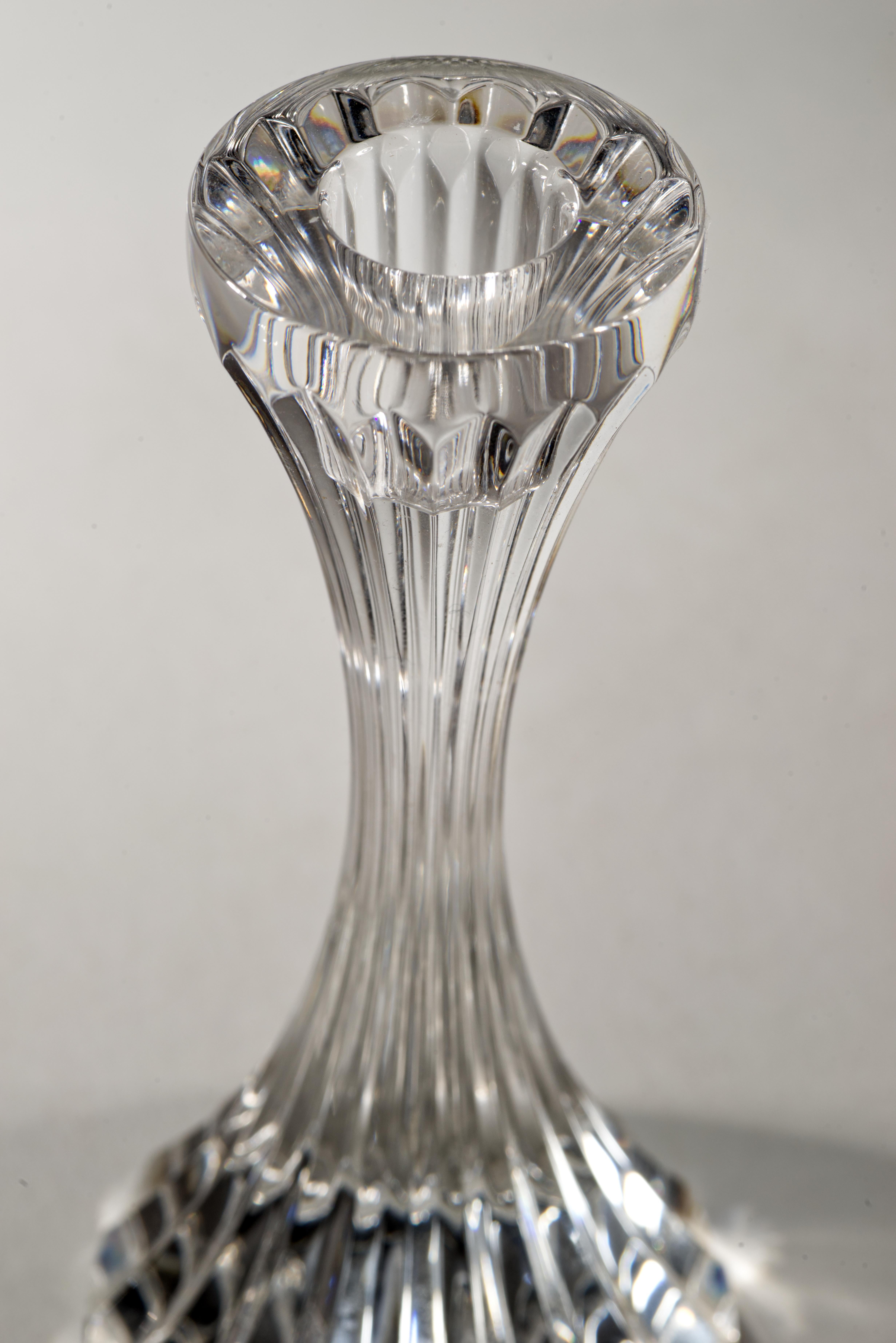 20th Century Pair of Baccarat Massena Crystal Candlesticks, Signed